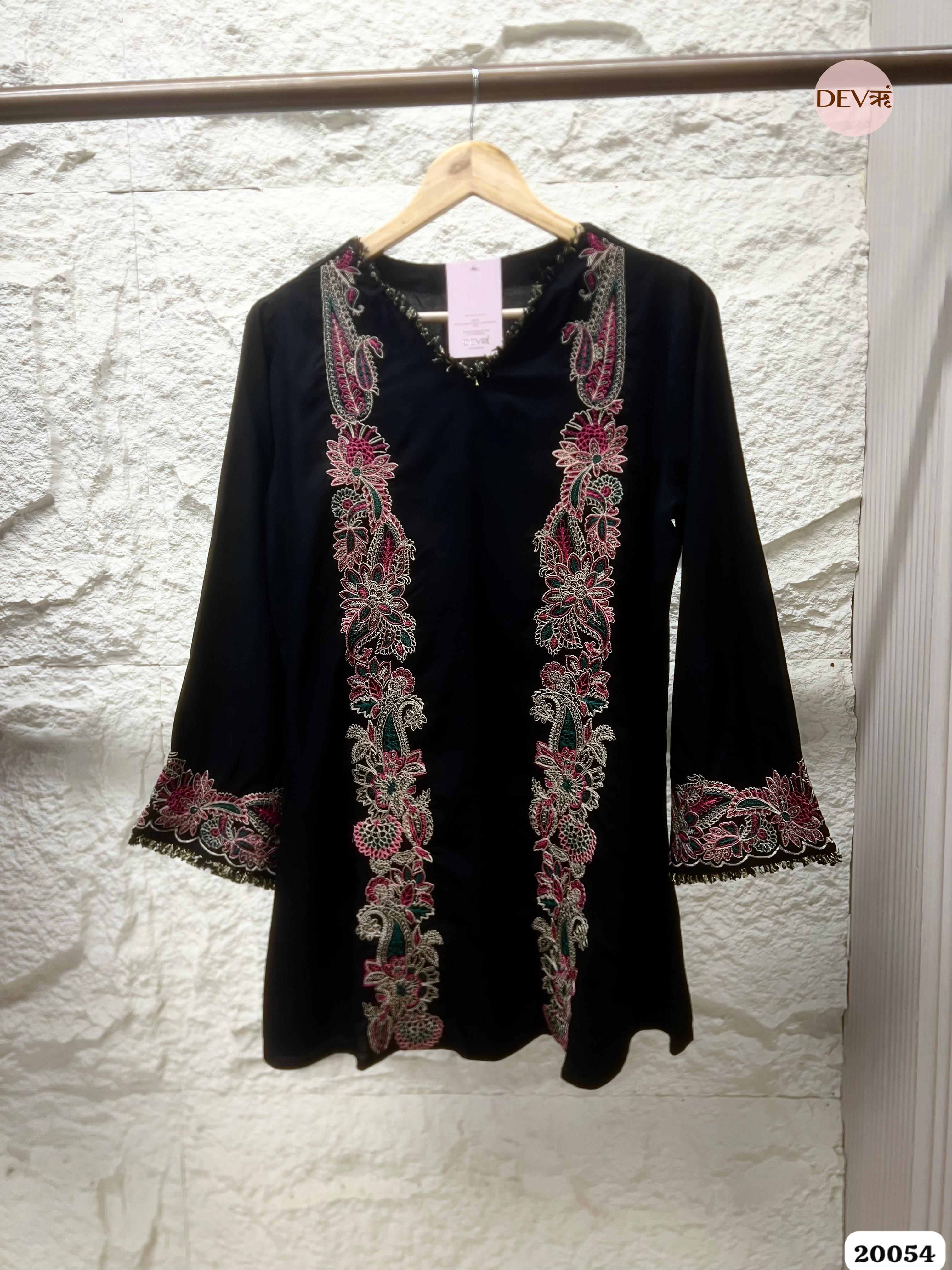 Nayra German Rayon Embroidered Black 2-Piece Set (Devri – D.No 20054)