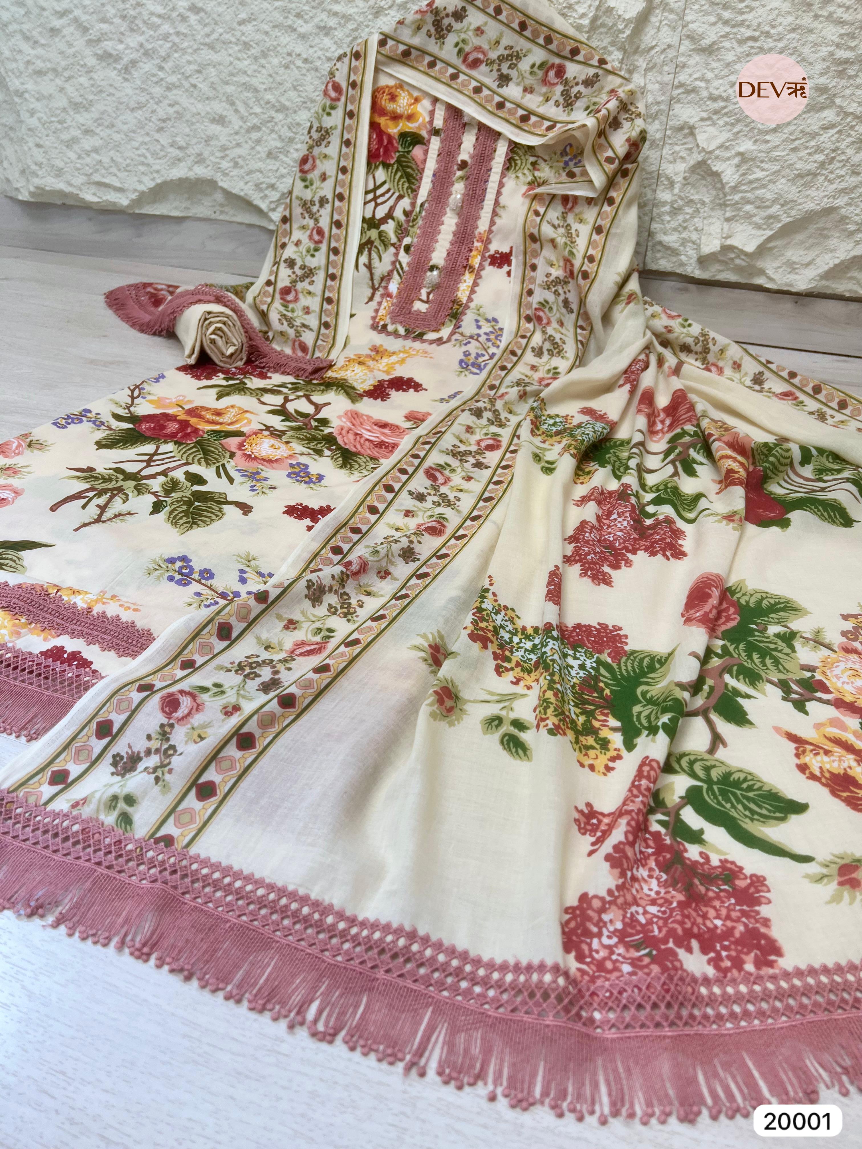 Ivory Pure Cotton Printed Unstitched 3-Piece Suit (Devri – Dno. 20001)