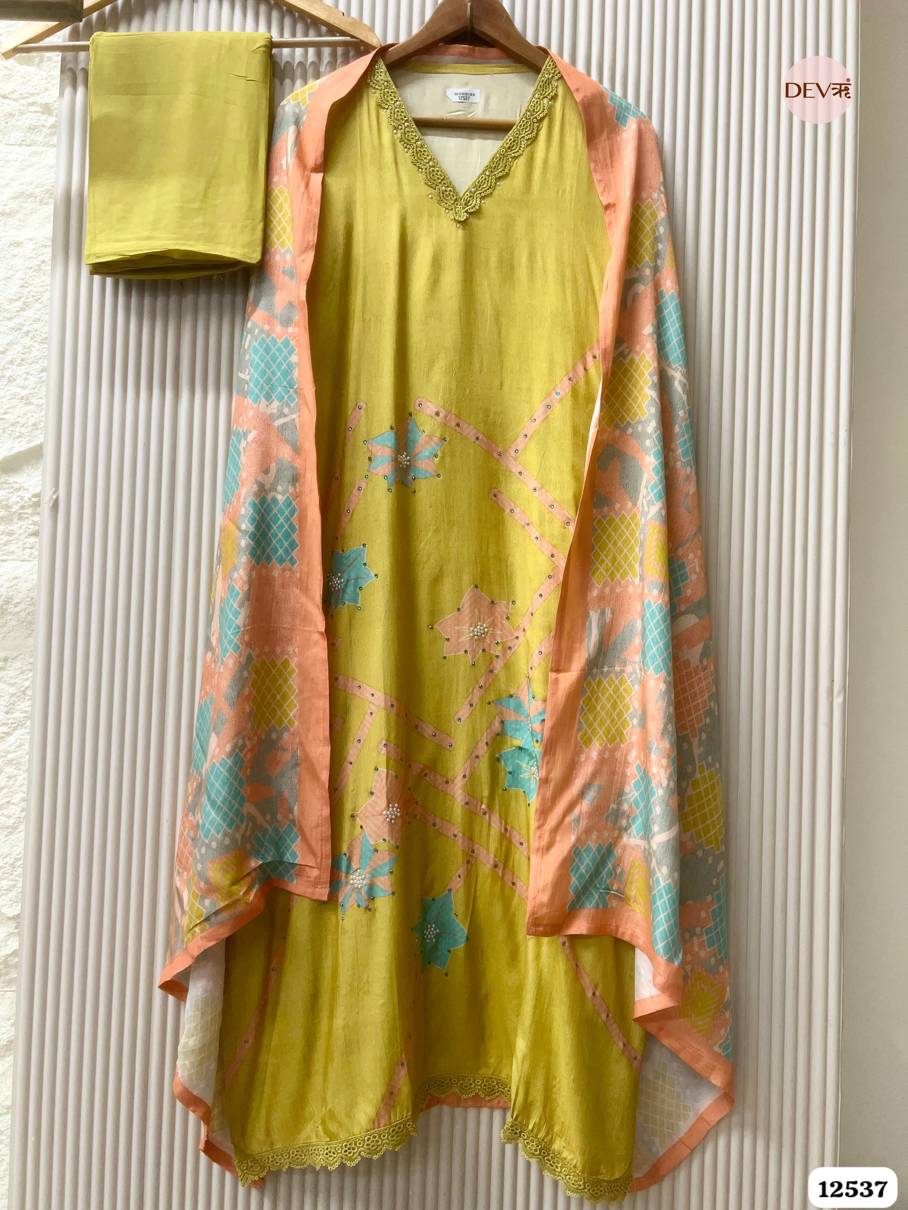 Sage Green Muslin Digital Printed Unstitched 3-Piece Suit (Devri – D.No. 12537)