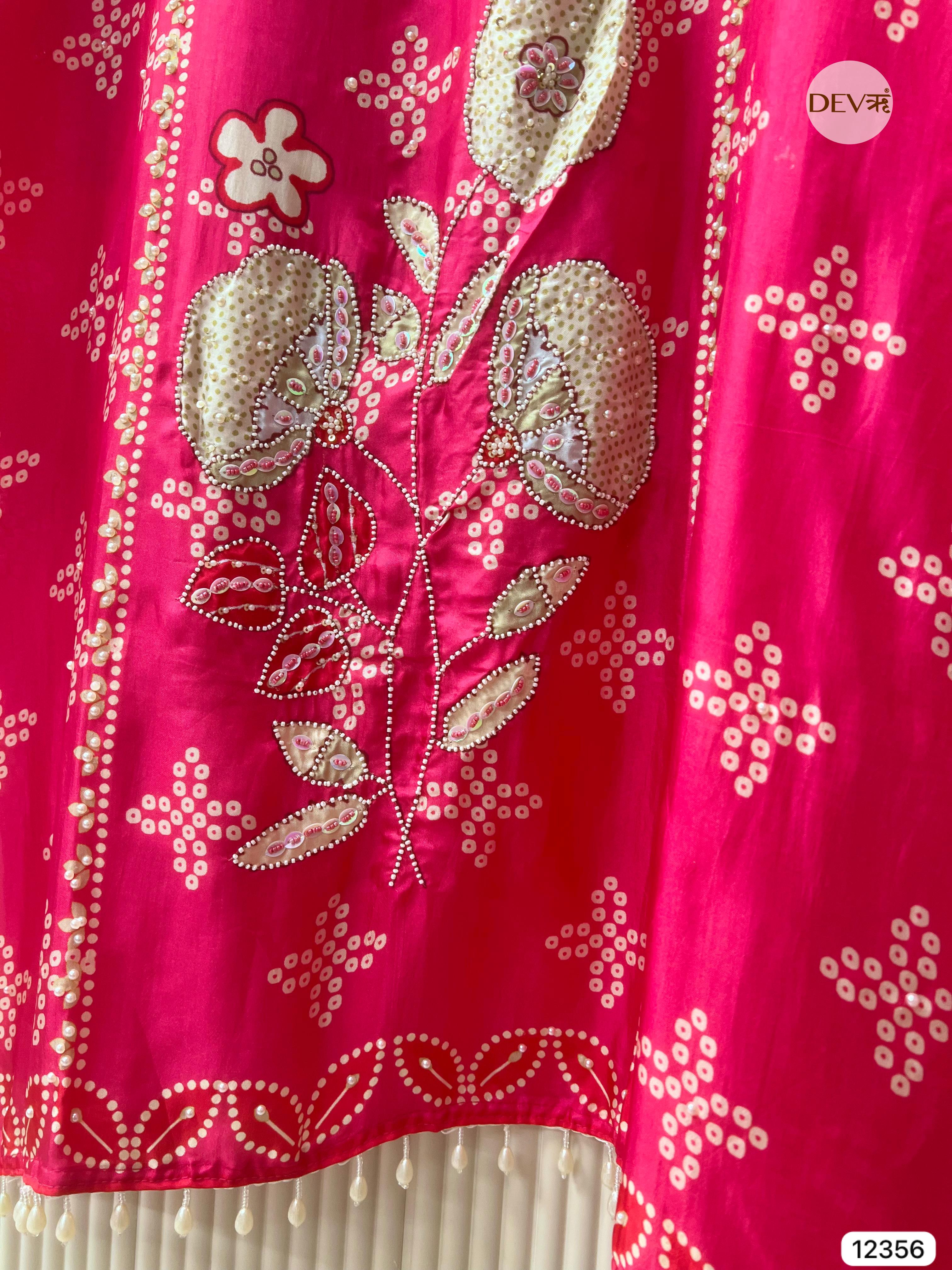 Fuchsia Organza Silk Embroidered Unstitched 3-Piece Suit (Devri – D.No 12356)