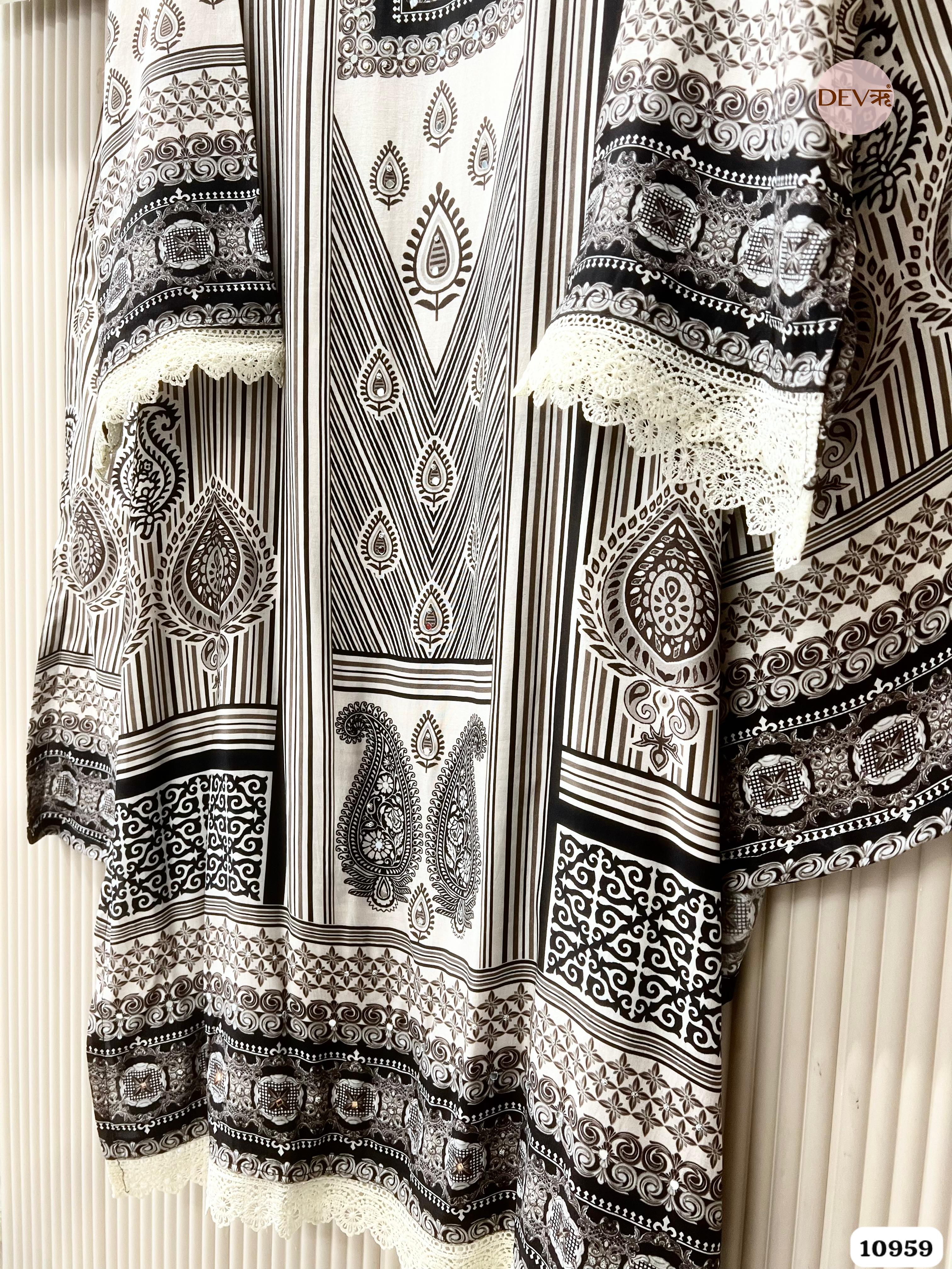 Black & Ivory Muslin Printed Unstitched 3-Piece Suit (Devri – D.No. 10959)