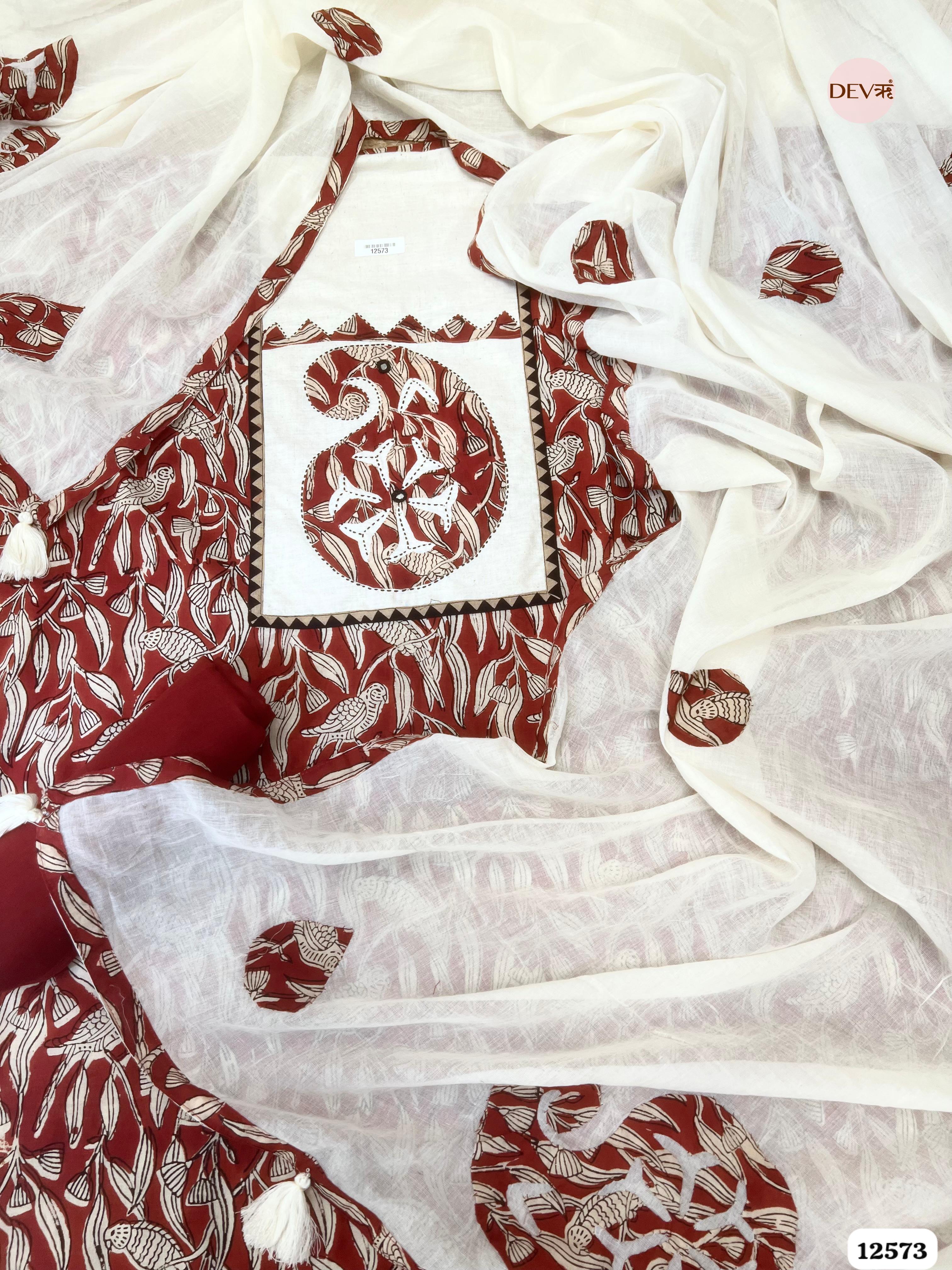 Maroon Cotton Foliage Print Unstitched 3-Piece Suit (Devri – D.No 12573)