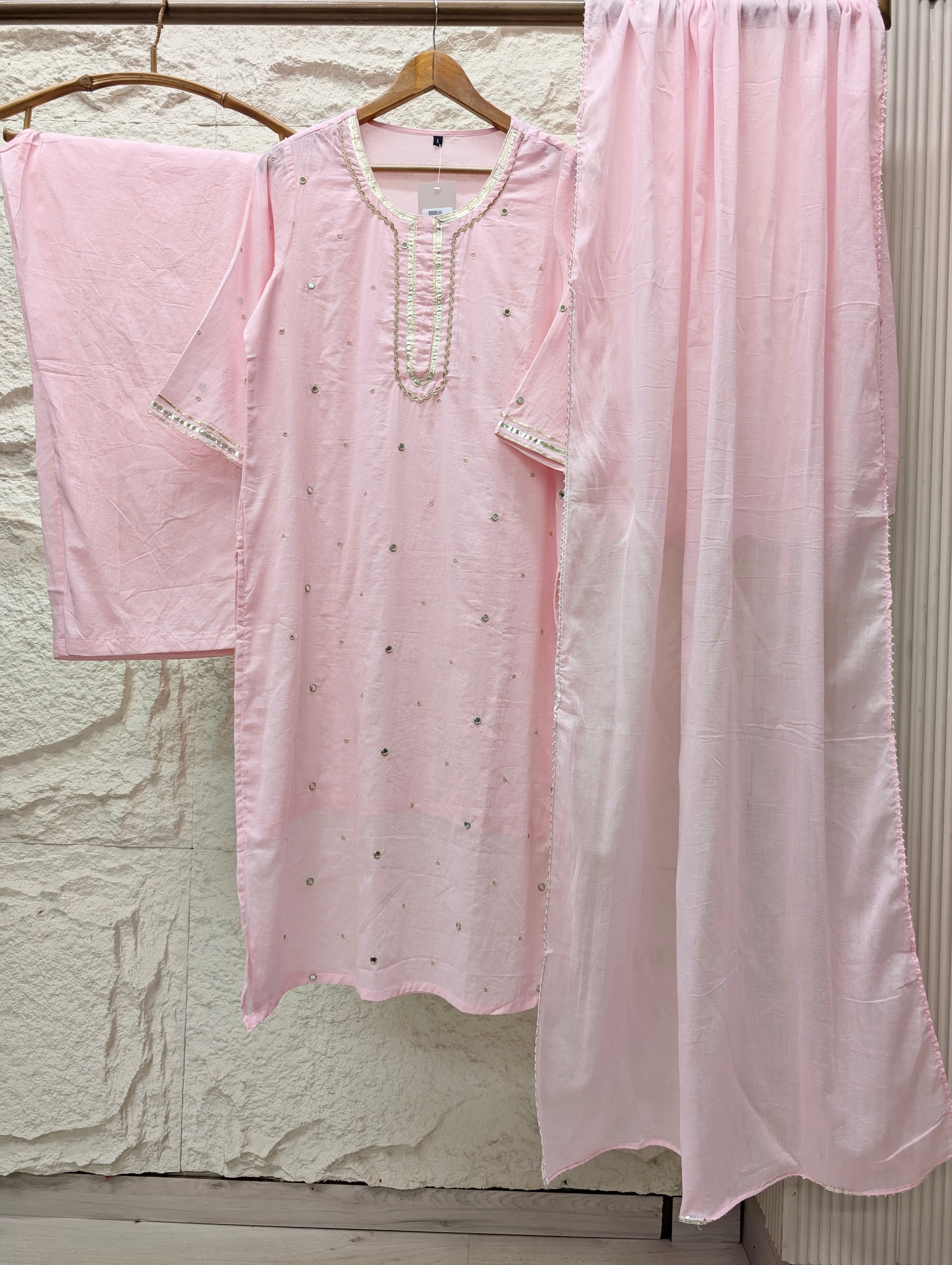 Gulnaar Pure mul cotton Embroidered Pink 3-Piece Set (Devri – D.No 21189)