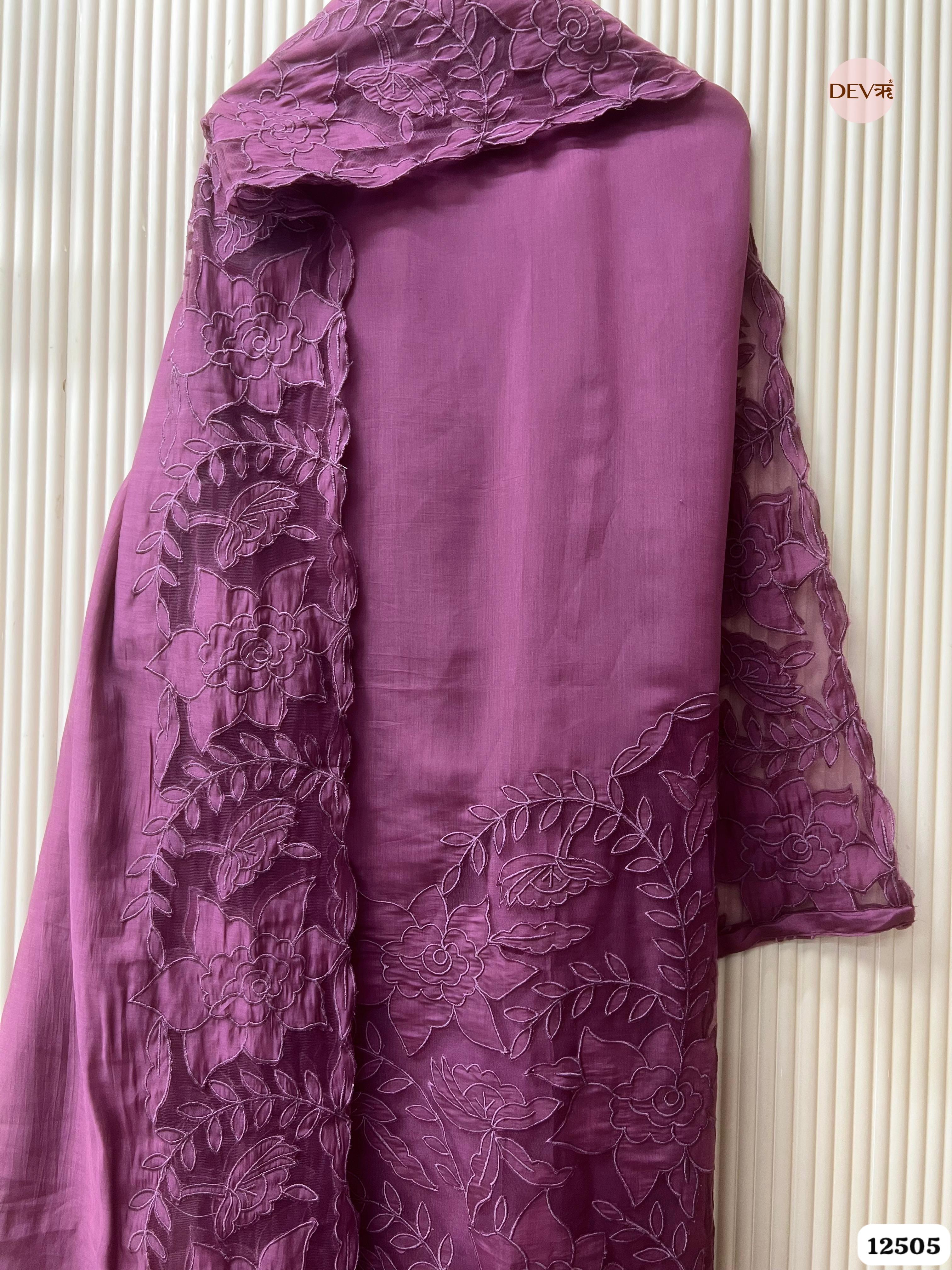 Deep Plum Modal Silk Embroidered Unstitched 3-Piece Suit (Devri – D.No 12505)