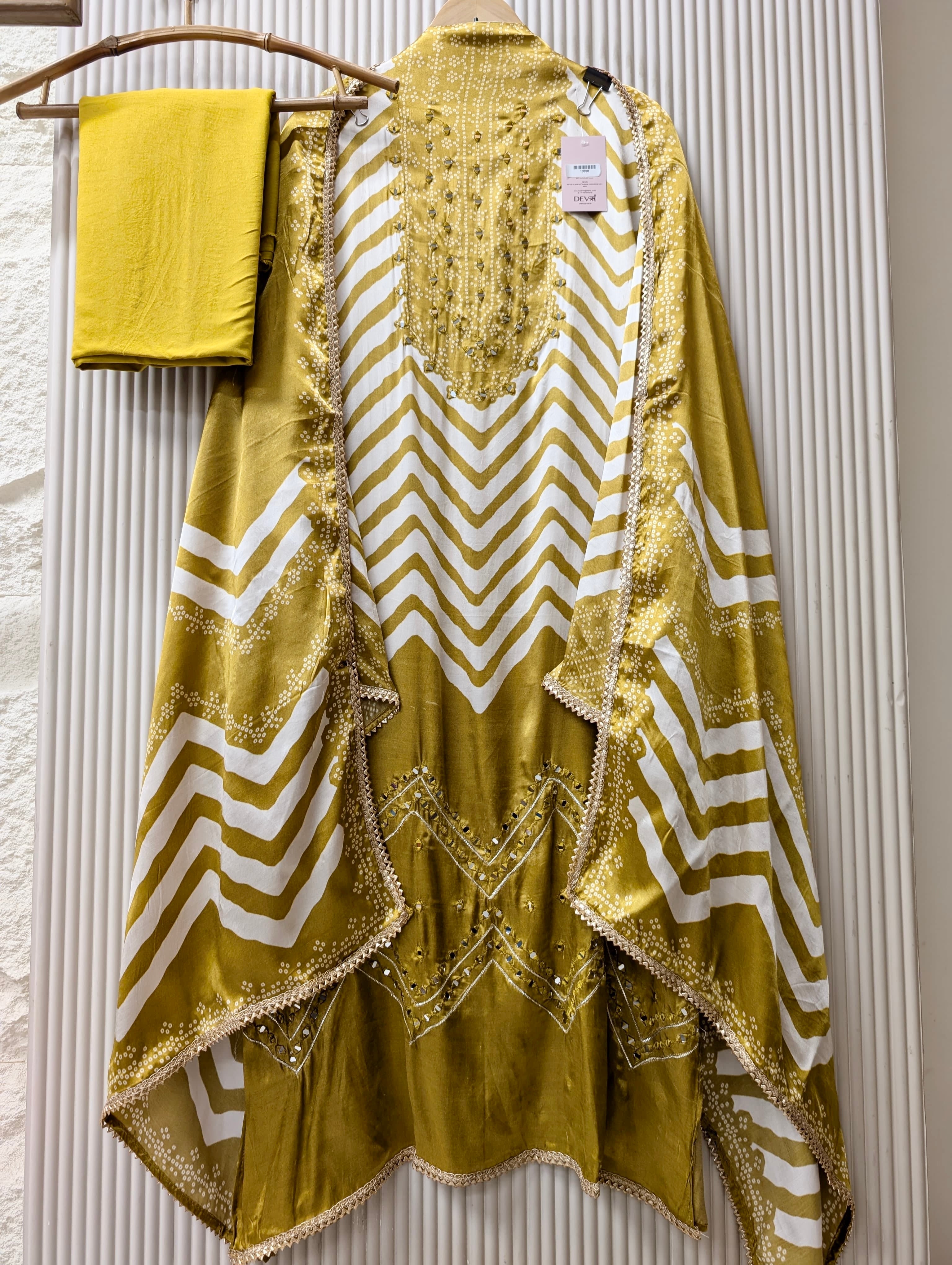 Mustard Pure Gajji Silk Printed Unstitched 3-Piece Suit (Devri – D.No 13698)