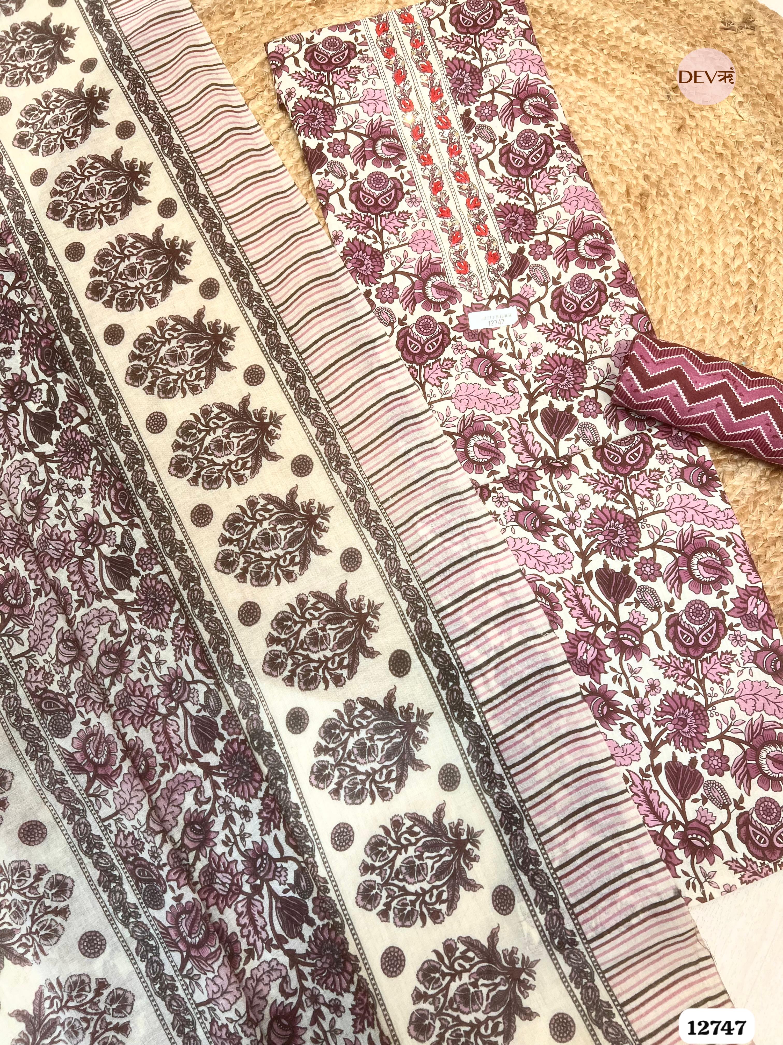 Mauve Cotton Printed Unstitched 3-Piece Suit (Devri – D.No 12747)