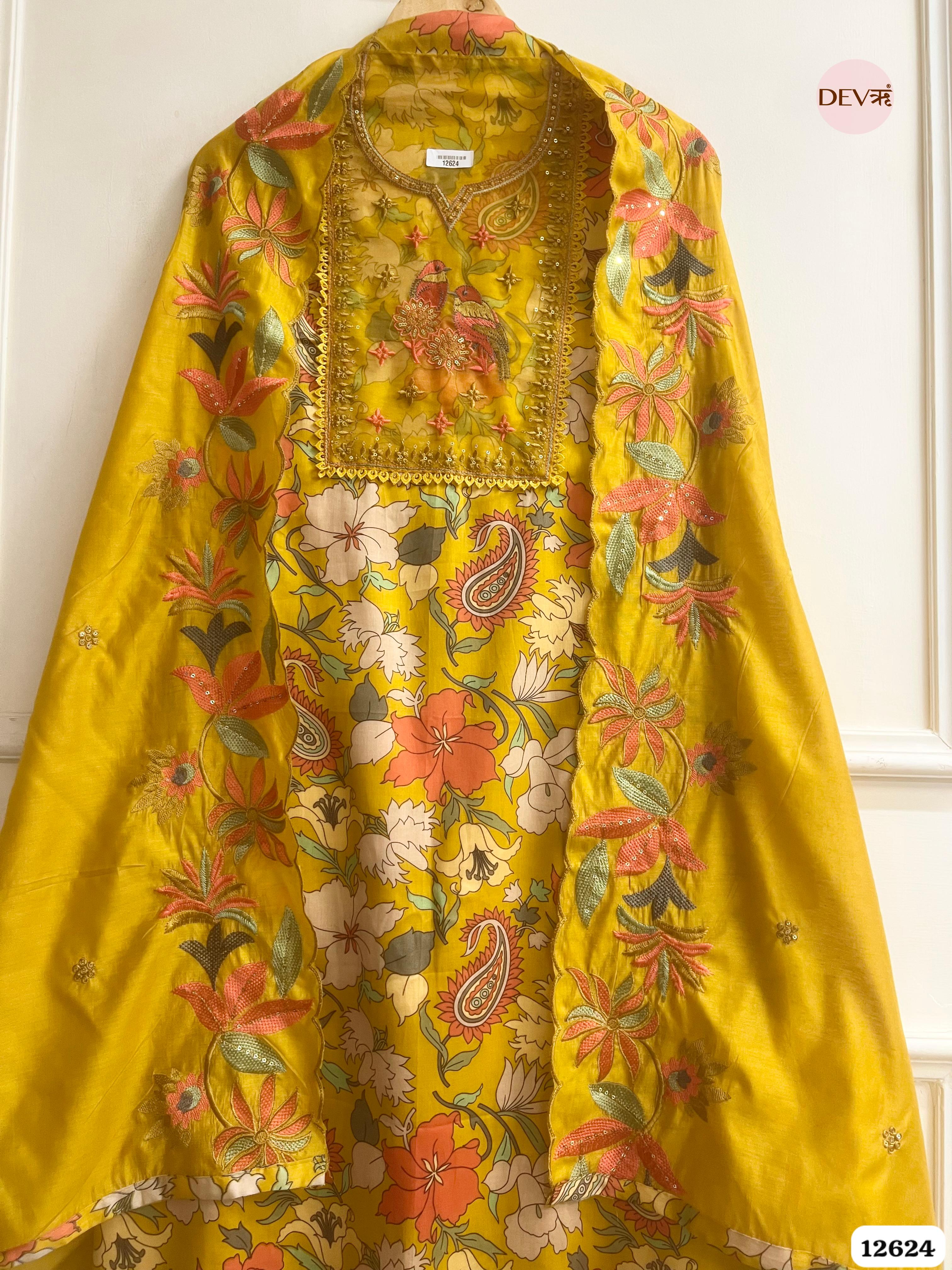 Mustard Jam Cotton Embroidered Unstitched 3-Piece Suit (Devri – D.No 12624)