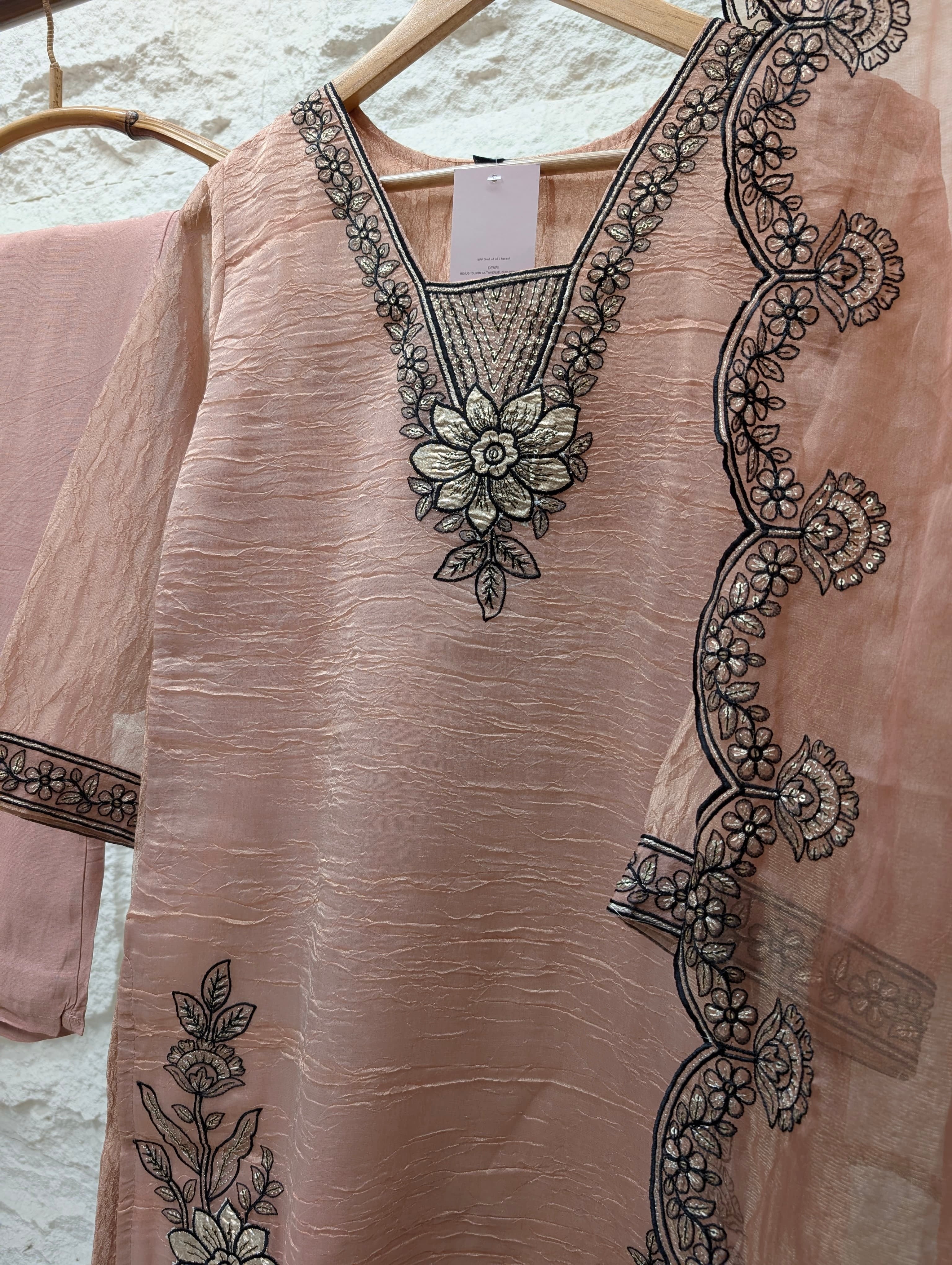Gulnaar Tissue silk Embroidered Blush Pink 3-Piece Set (Devri – D.No 13800)