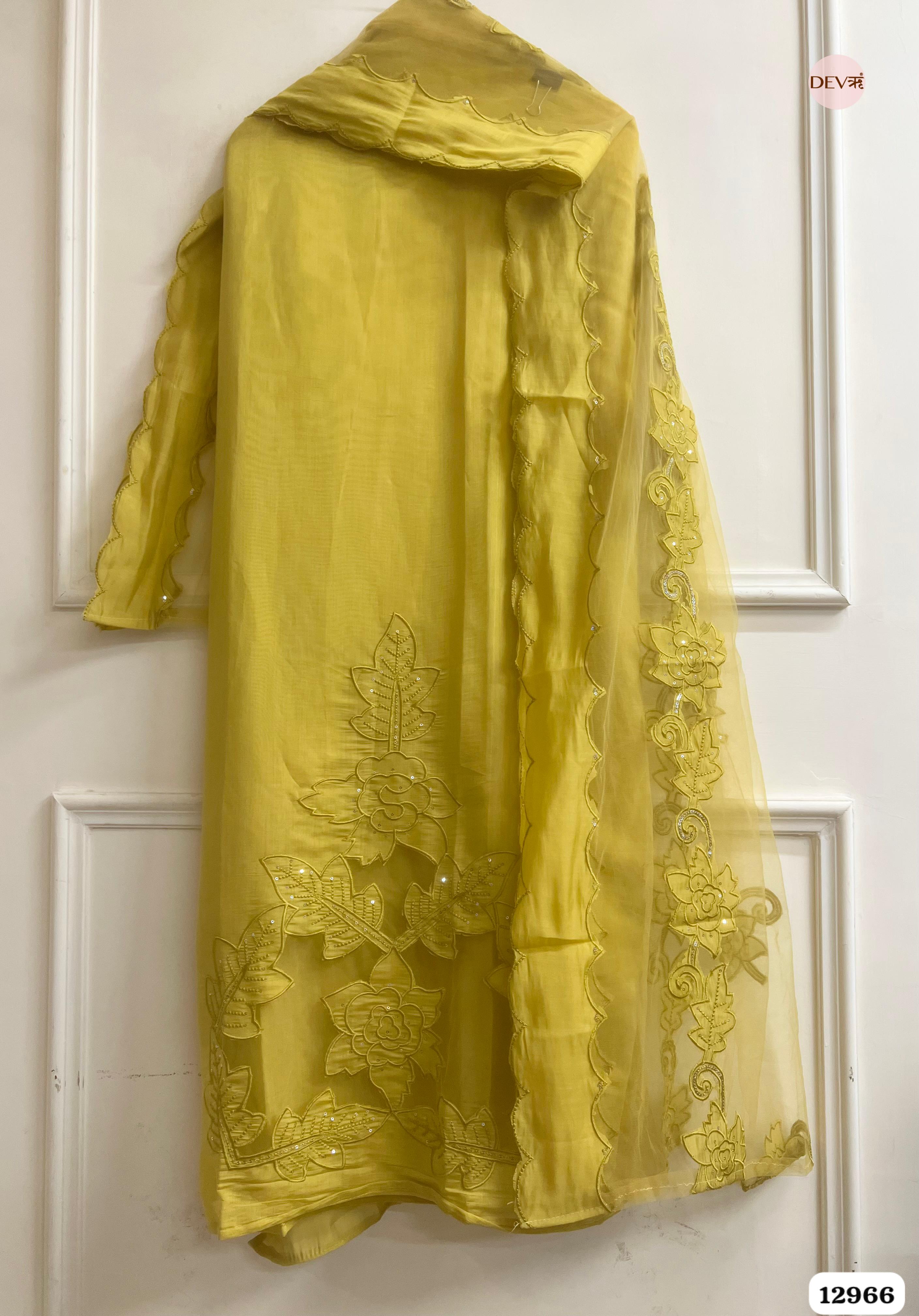 Mustard Roman Silk Embroidered Unstitched 3-Piece Suit (Devri – D.No 12966)