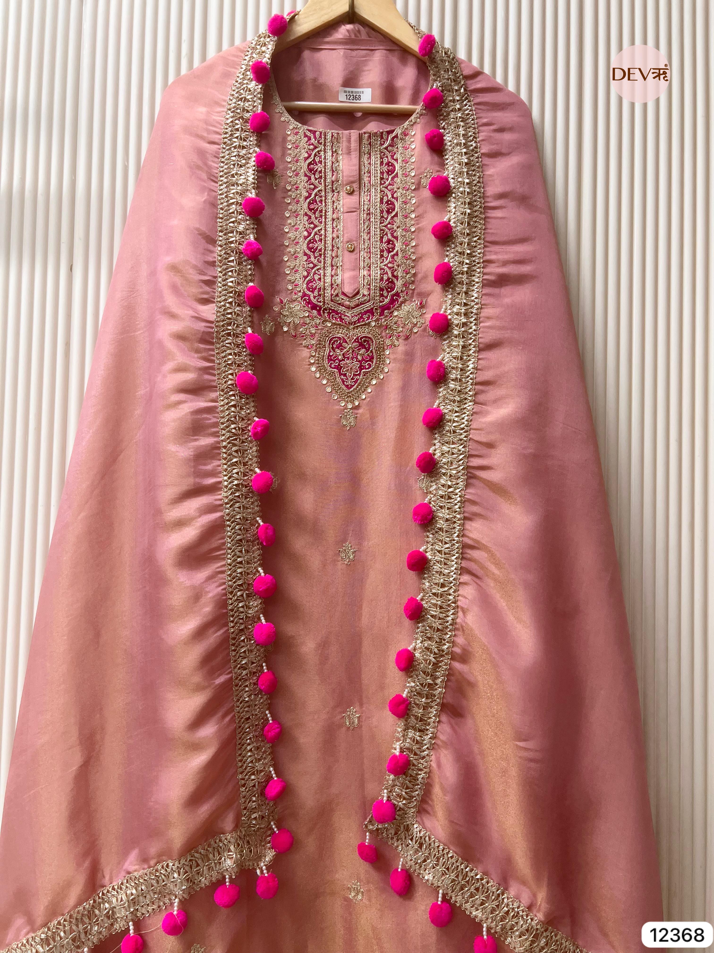Blush Pink Shimmer Silk Hand Embroidered Unstitched 3-Piece Suit (Devri – D.No 12368)