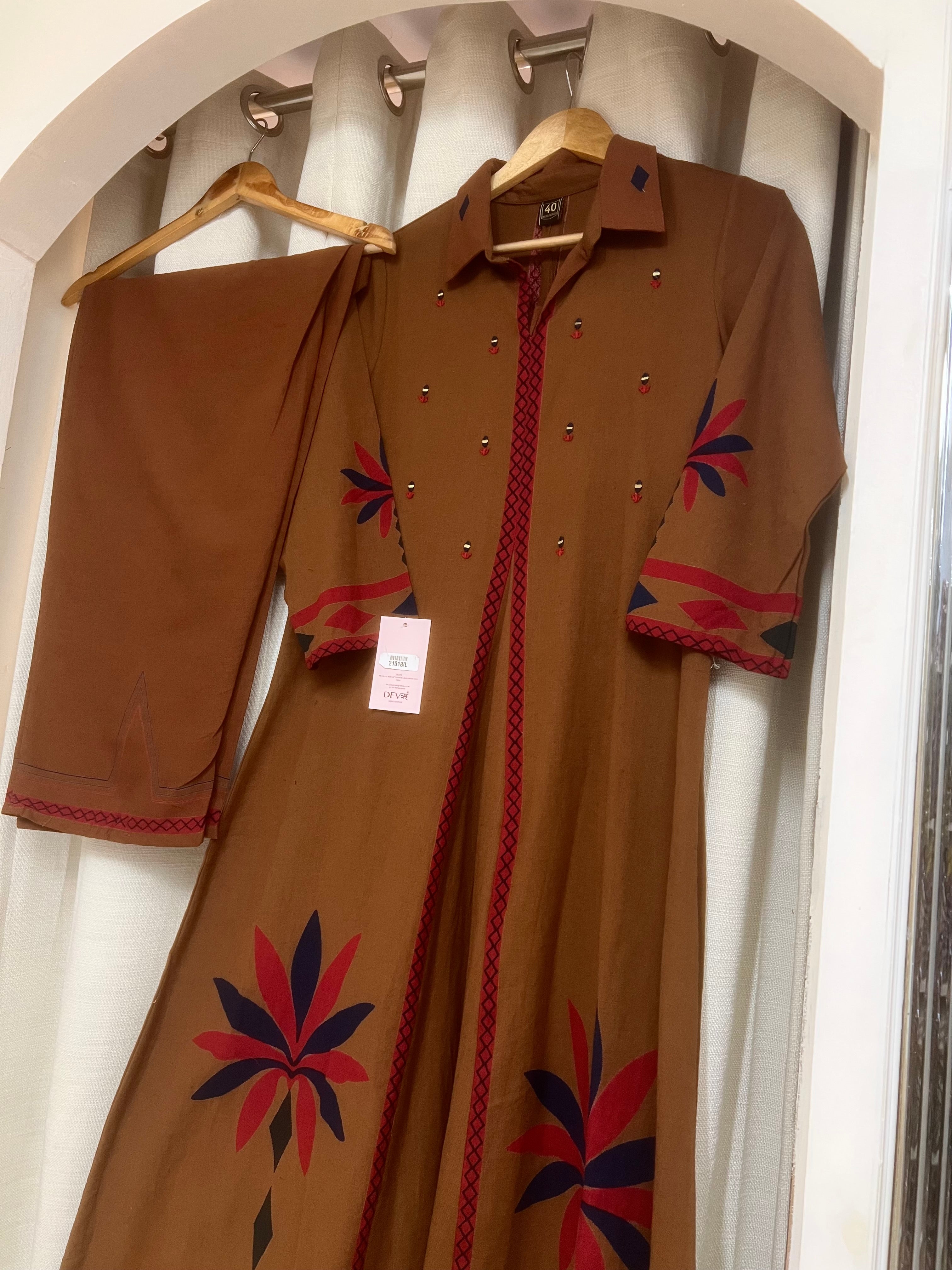 Zariya Cotton slub Printed Brown 2-Piece Set (Devri – D.No 21018)