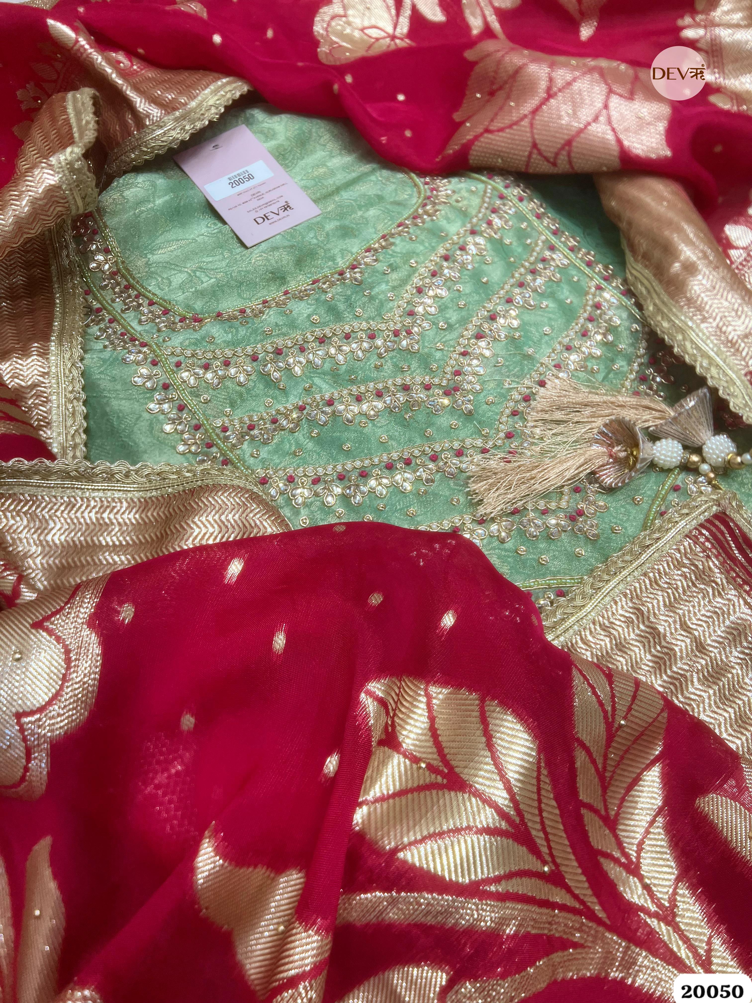 Pistachio Green Pure Tissue Embroidered Unstitched 3-Piece Suit (Devri – D.No. 20050)