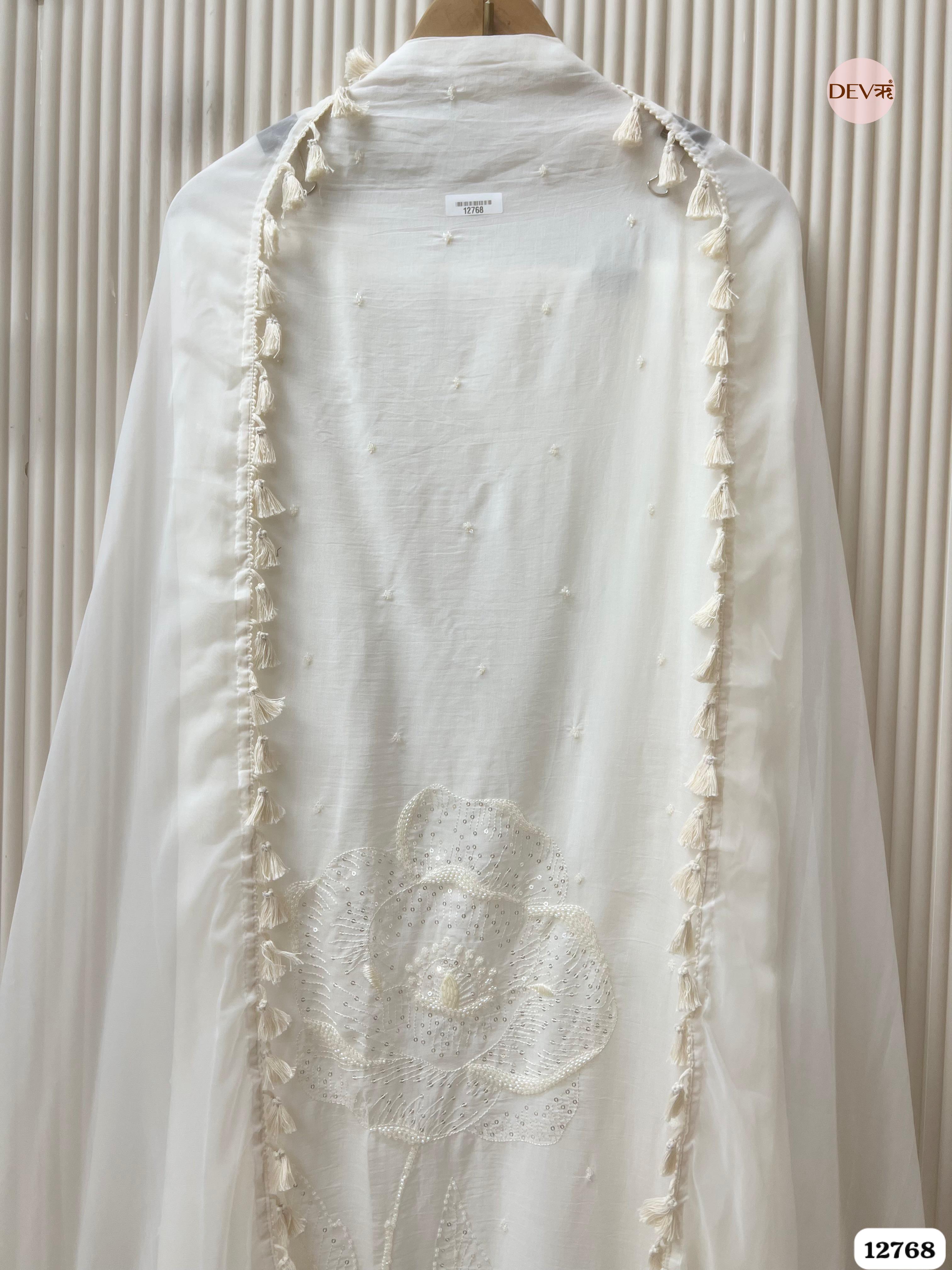 White Mul Cotton Embroidered Unstitched 3-Piece Suit (Devri – D.No 12768)