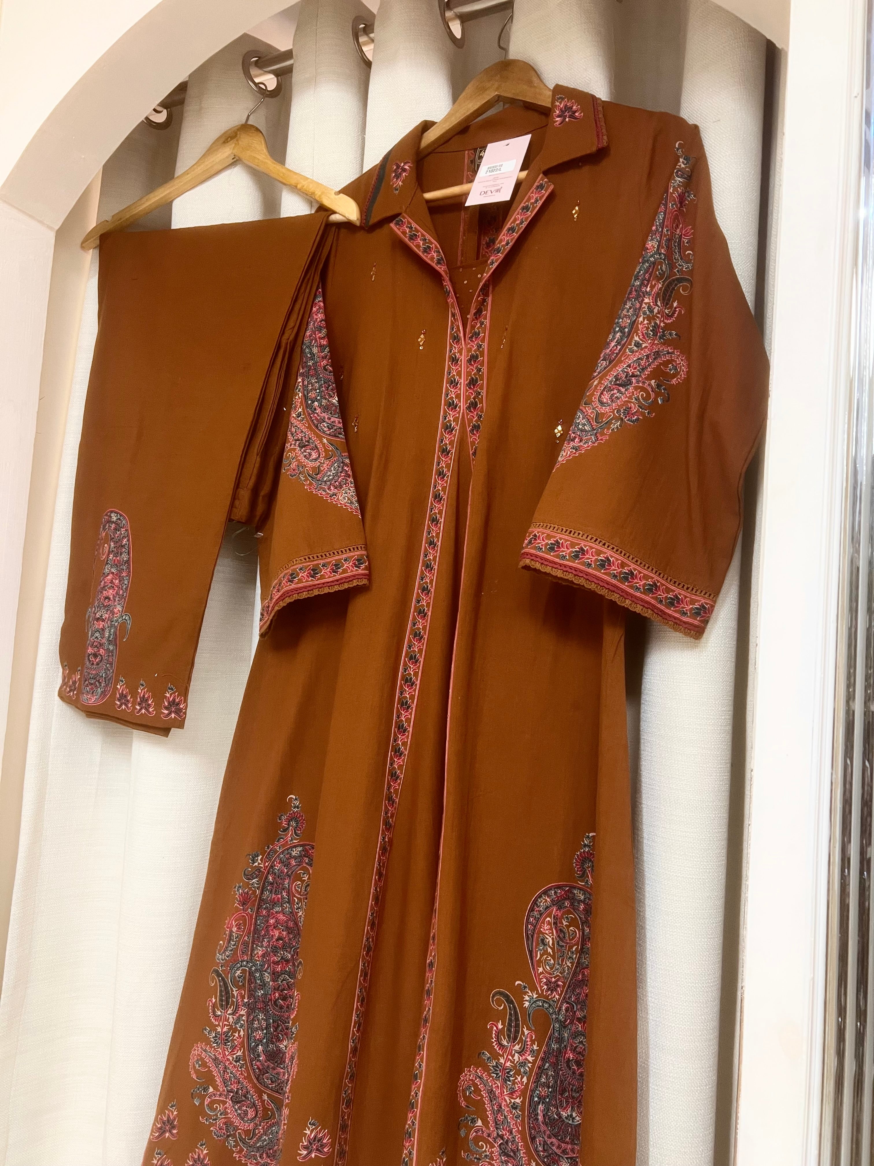 Zarmin Cotton Slub Printed Rust 2-Piece Set (Devri – D.No 21022)