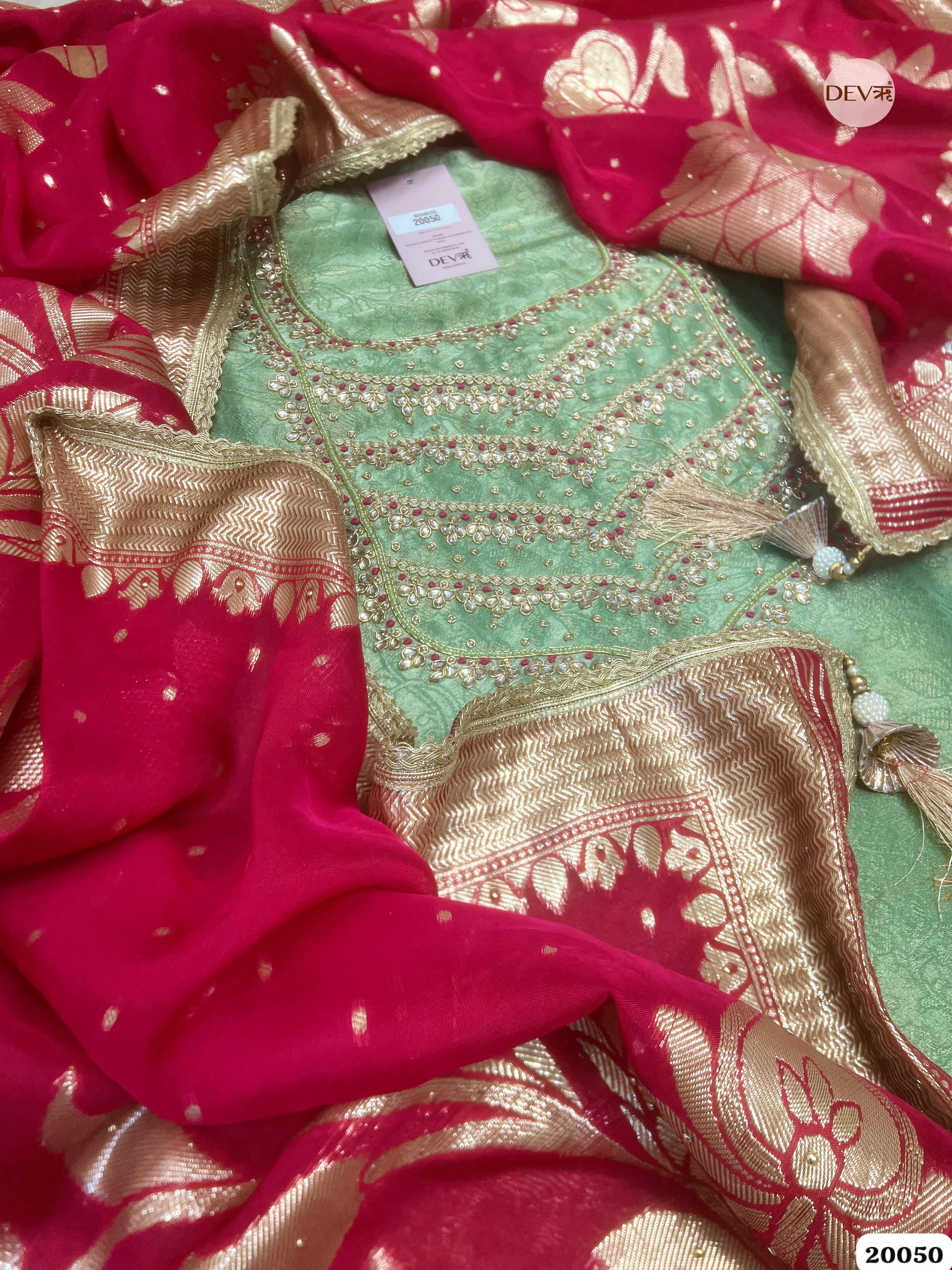 Pistachio Green Pure Tissue Embroidered Unstitched 3-Piece Suit (Devri – D.No. 20050)