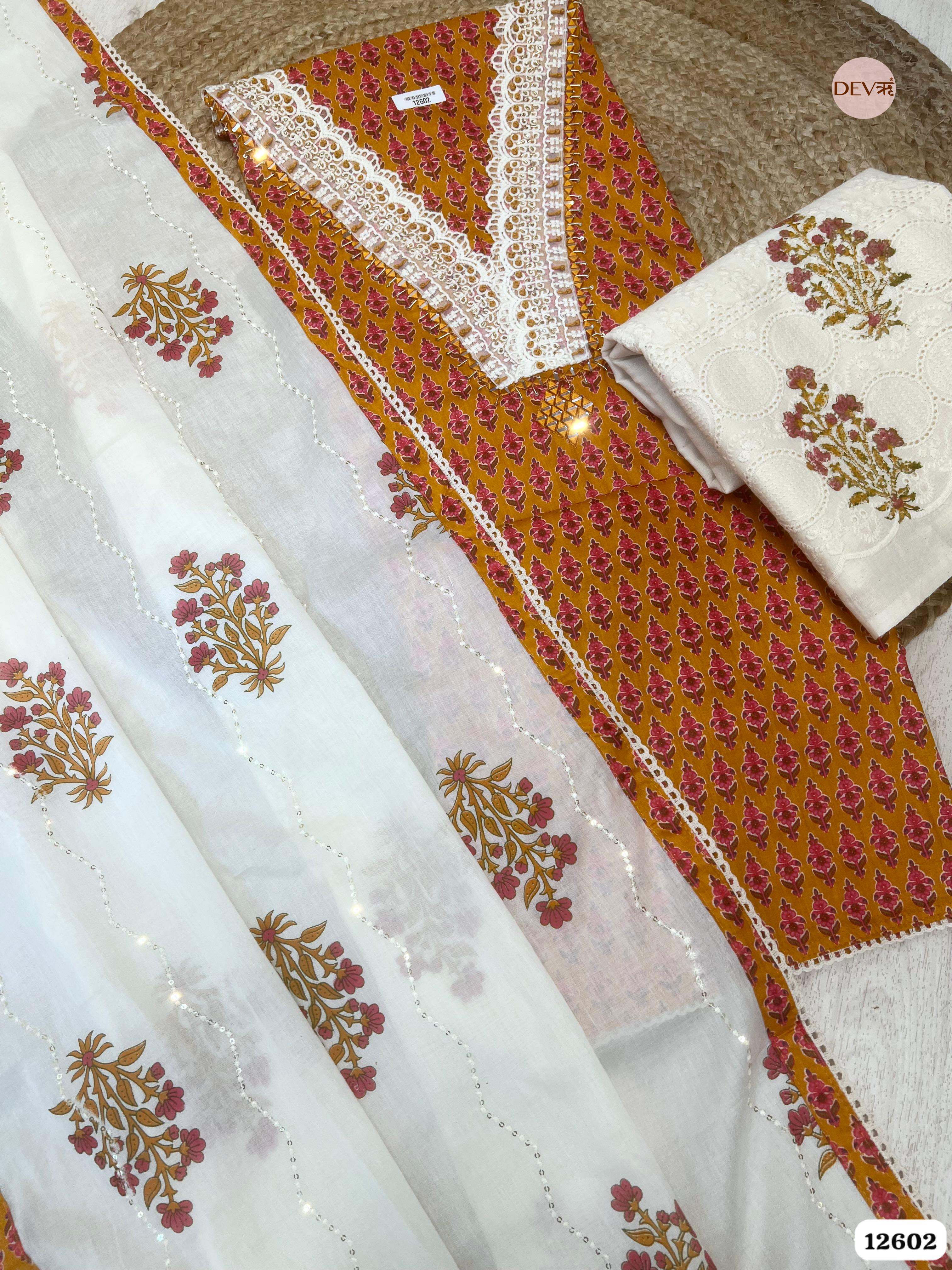 Deep orange Cotton Printed Unstitched 3-Piece Suit (Devri – D.No 12602)