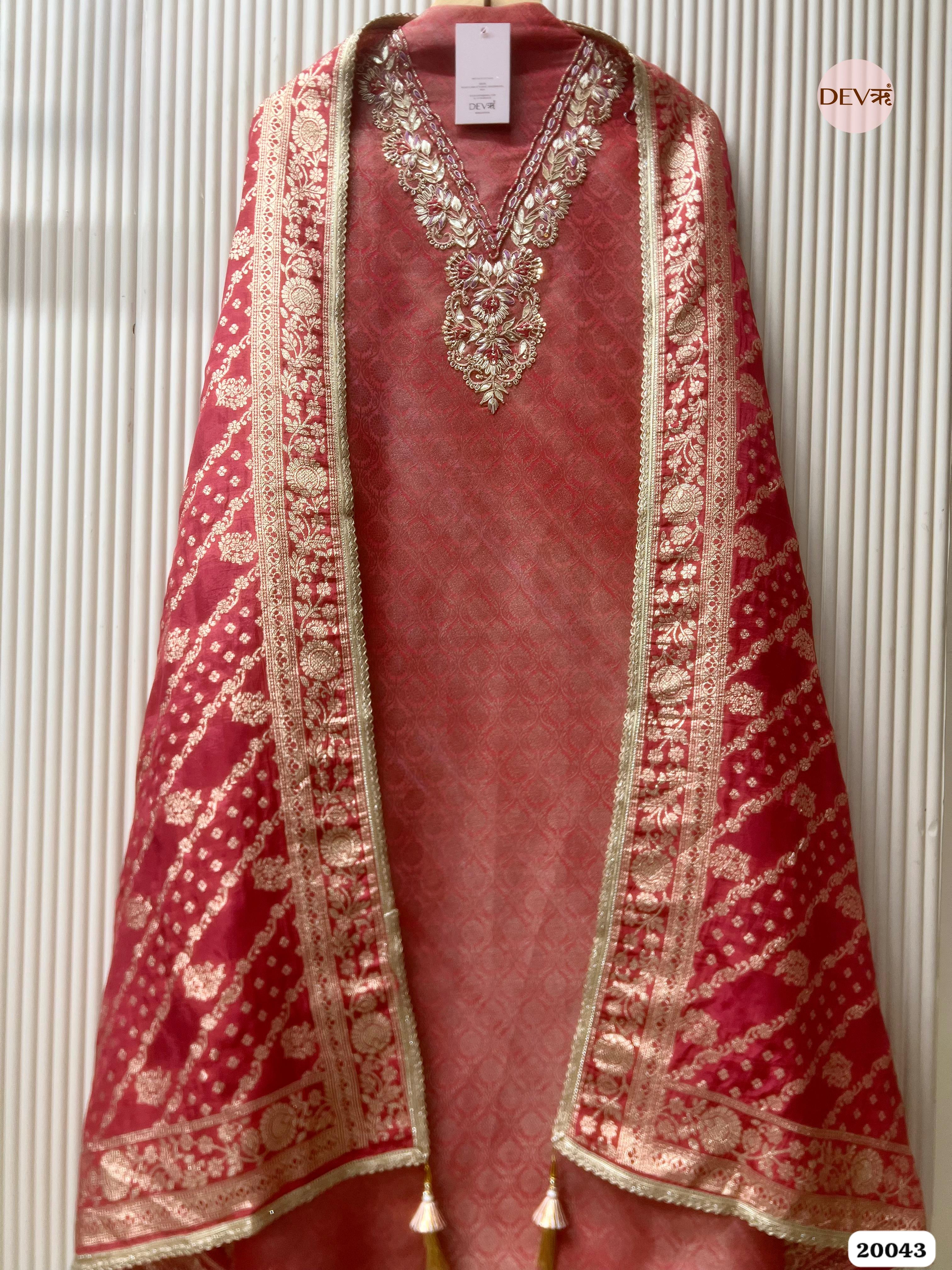 Crimson Banarasi Tissue Embroidered Unstitched 3-Piece Suit (Devri – D.No 20043)