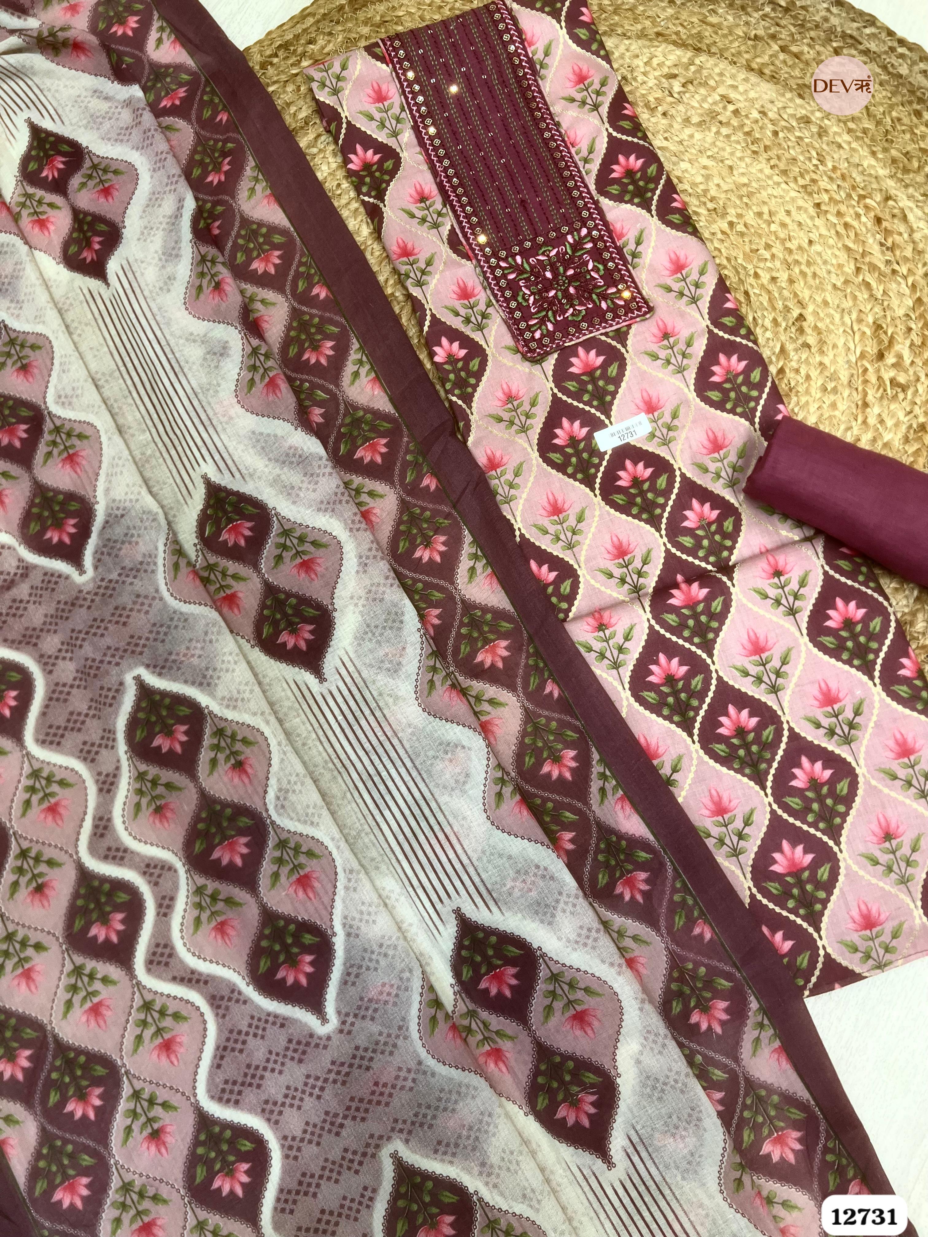 Purple & Mauve Cotton Embroidered Unstitched 3-Piece Suit (Devri – D.No 12731)