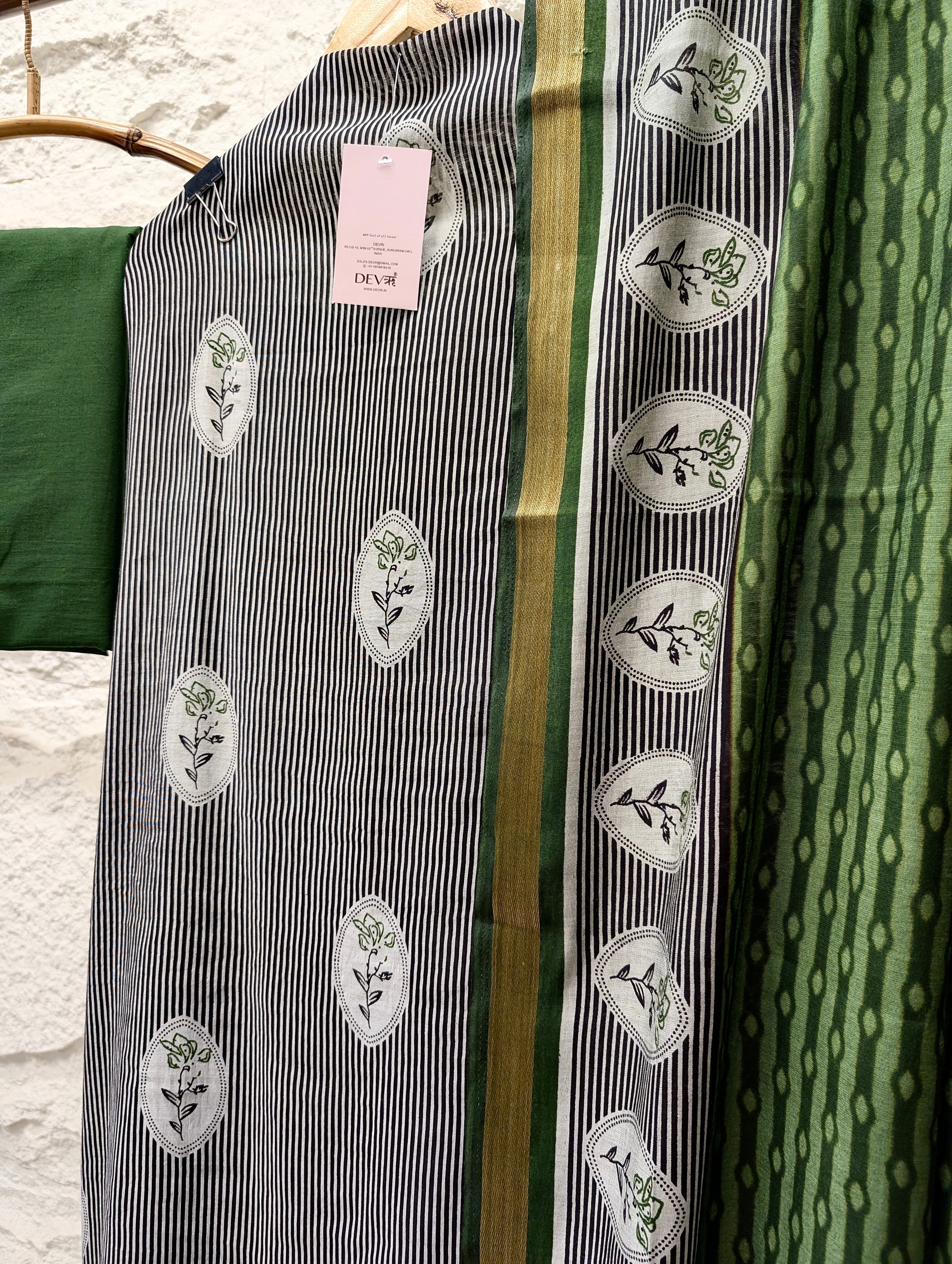 Black Maheshwari Silk Printed Unstitched 3-Piece Suit (Devri – D.No 13626)