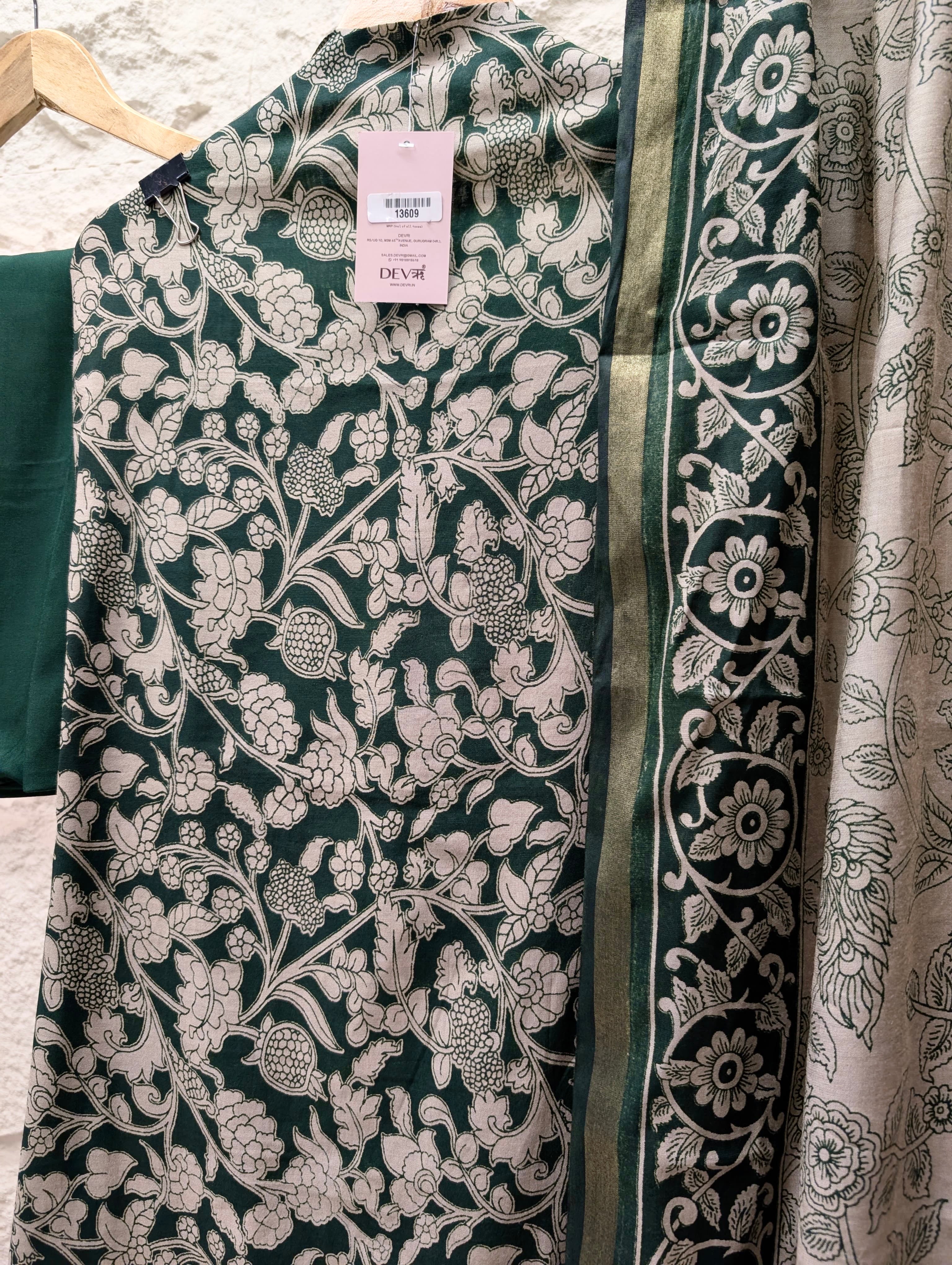 Green Maheshwari Silk Printed Unstitched 3-Piece Suit (Devri – D.No 13609)
