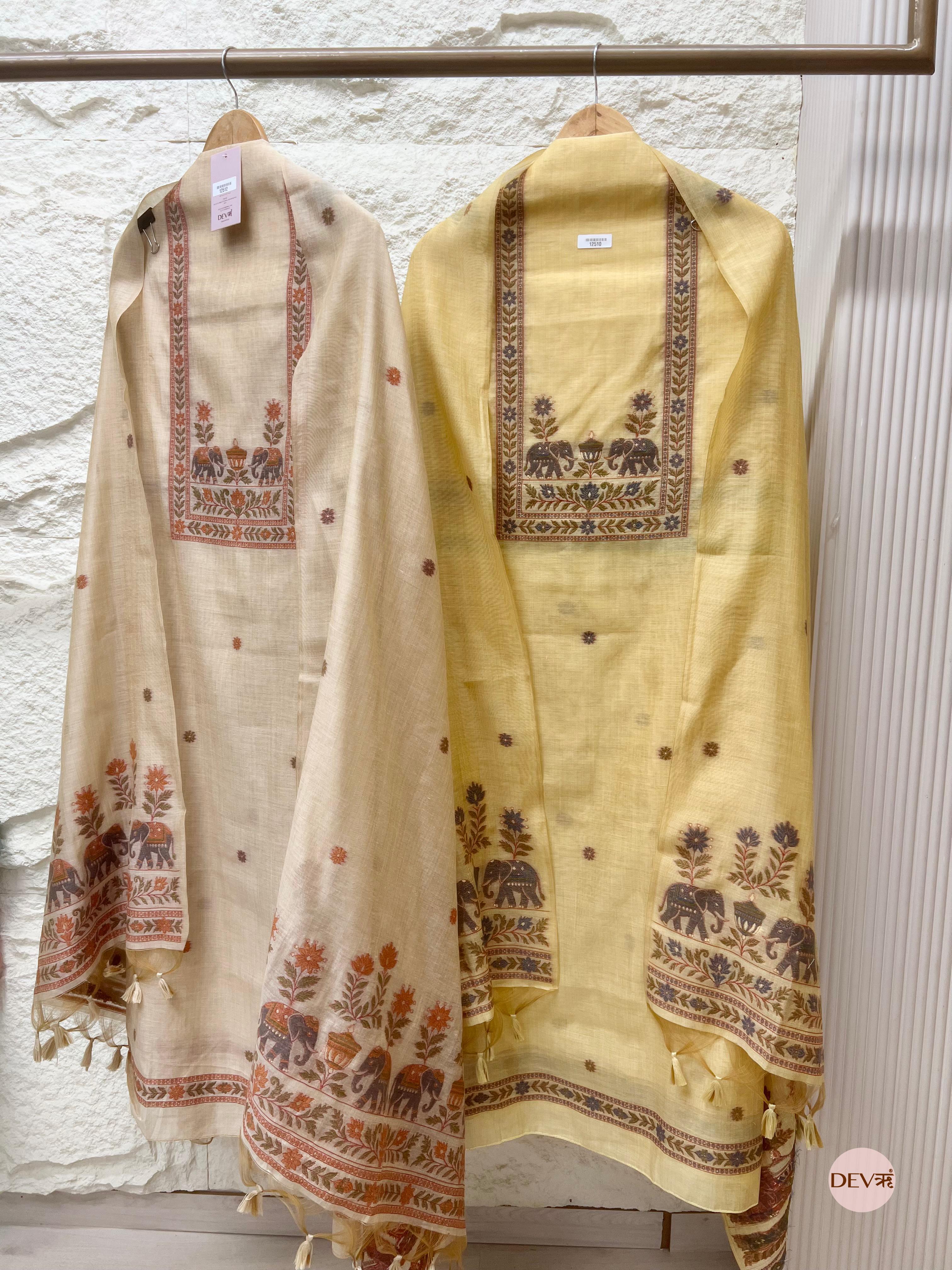 Yellow Jamdani Embroidered Unstitched 3-Piece Suit (Devri – D.No 12510)