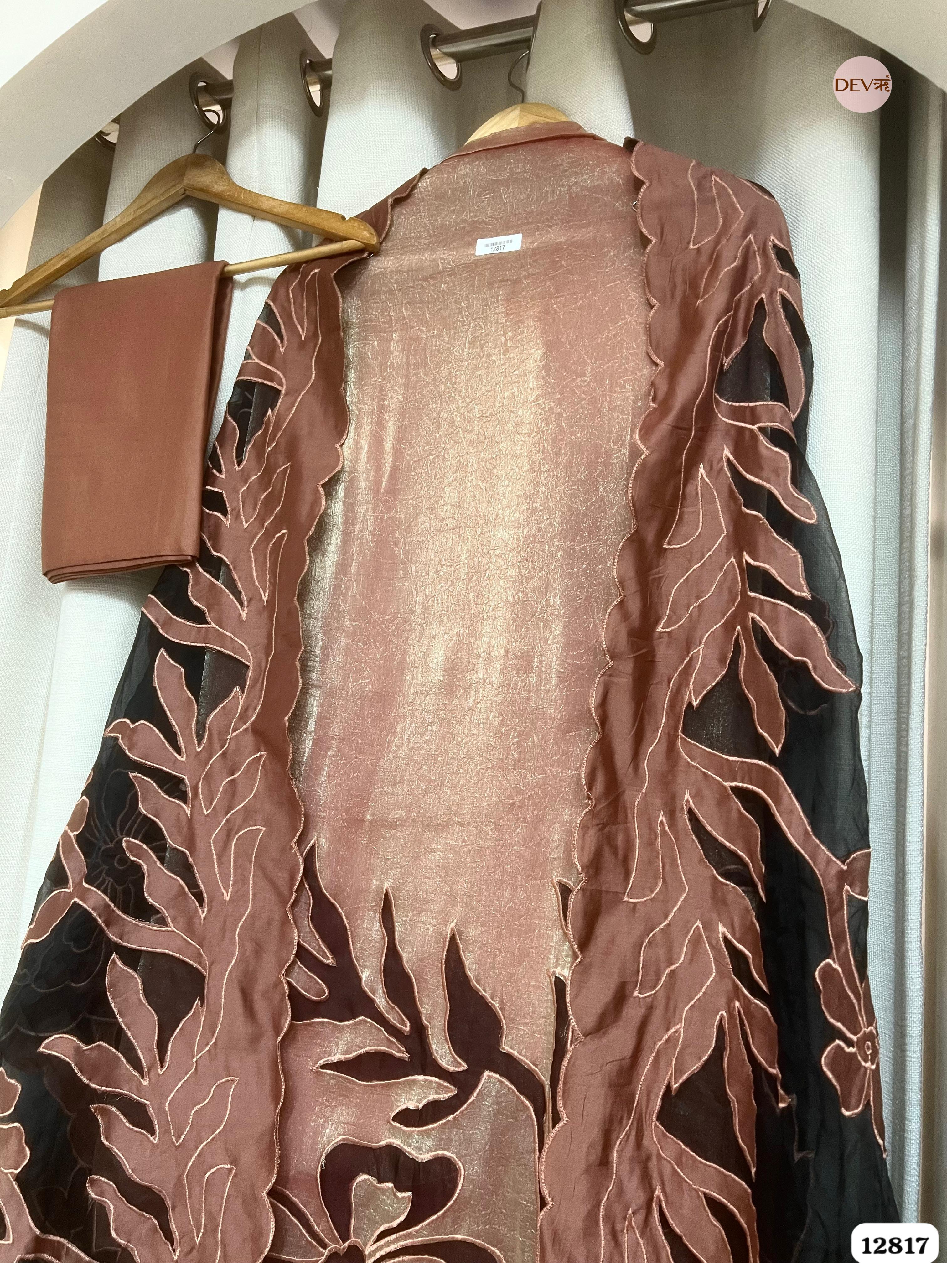 Brown Crush Tissue Silk Embroidered Unstitched 3-Piece Suit (Devri – D.No 12817)