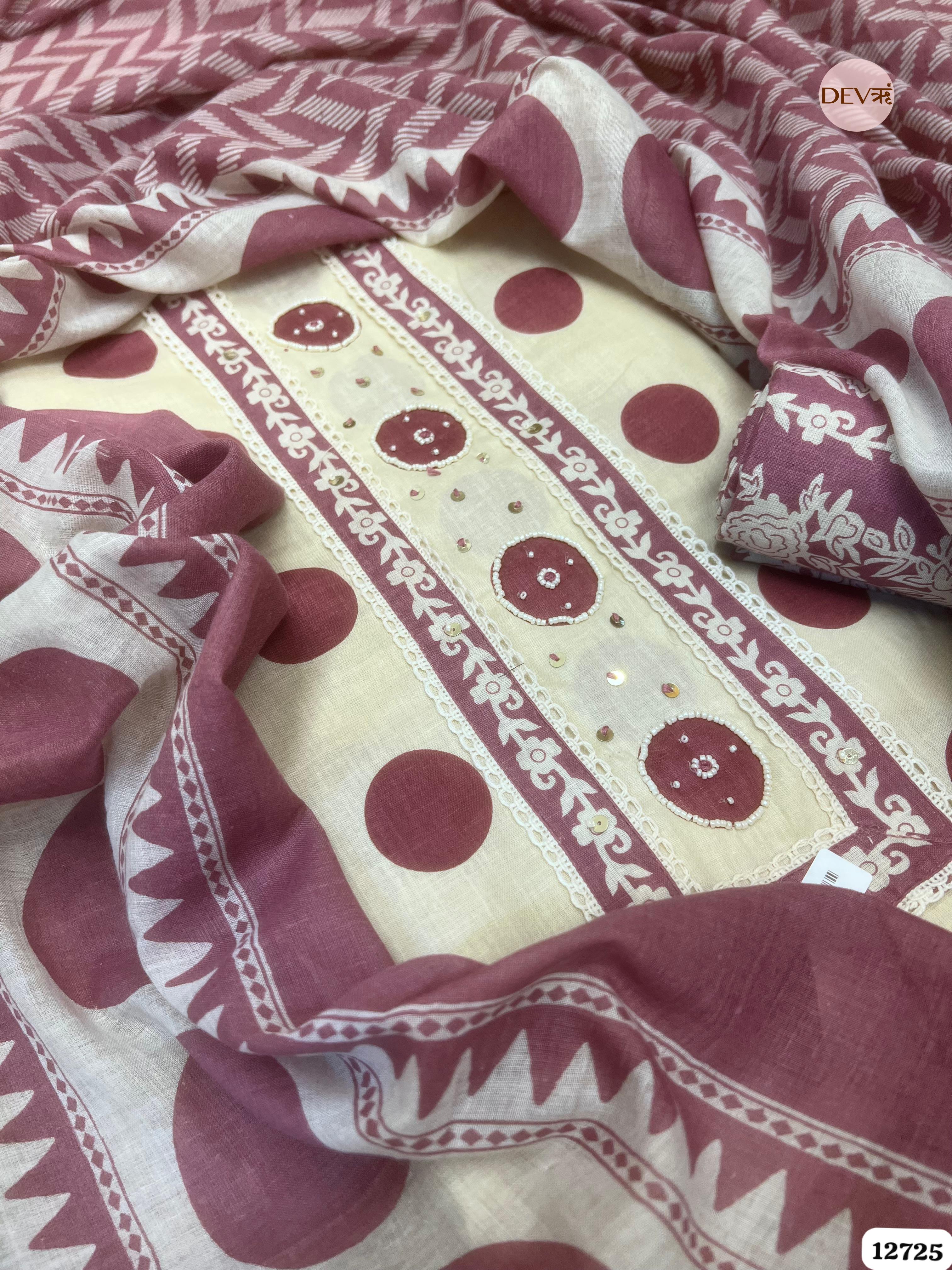 Mauve Cotton Printed Unstitched 3-Piece Suit (Devri – D.No 12725)