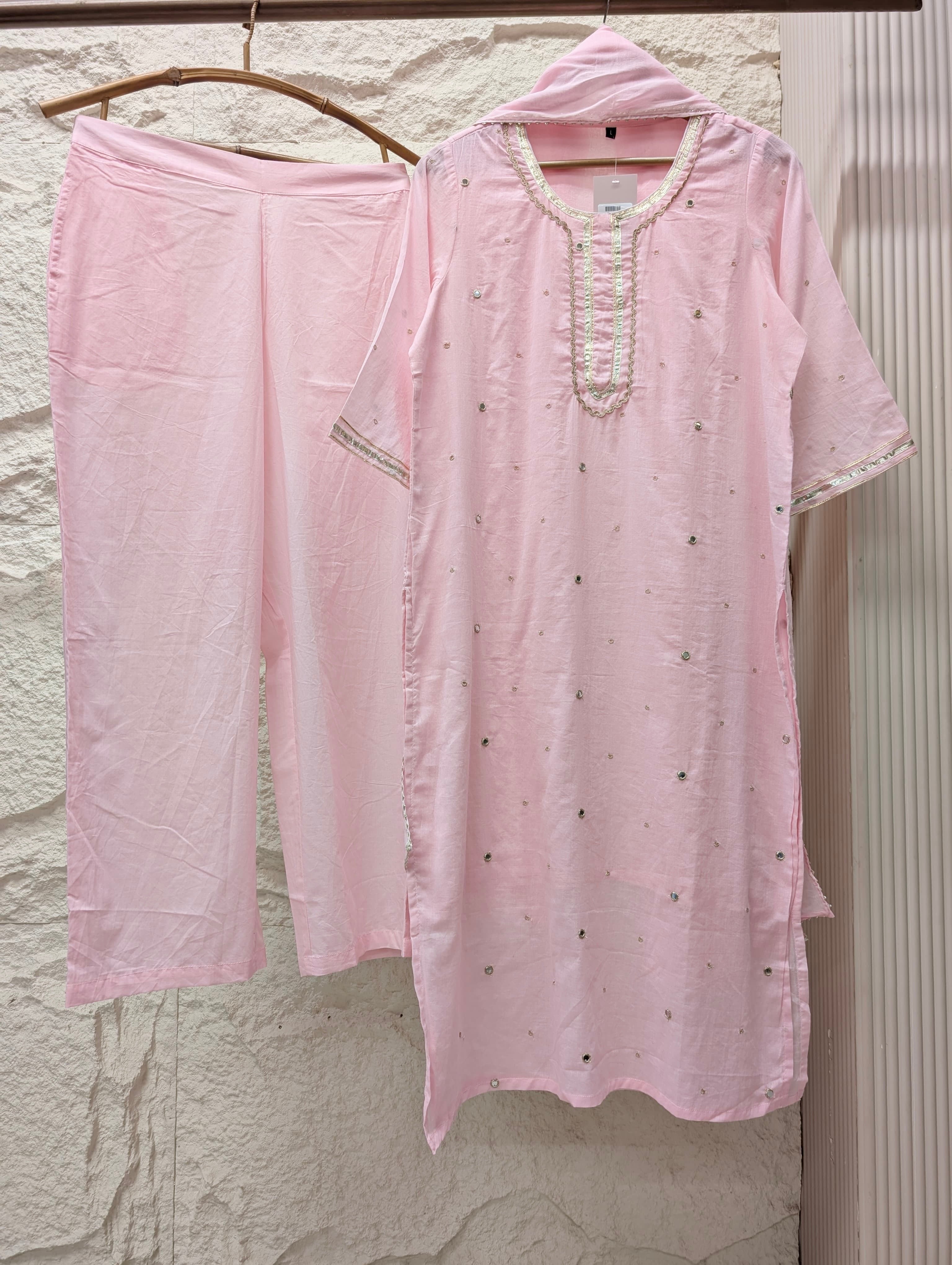Gulnaar Pure mul cotton Embroidered Pink 3-Piece Set (Devri – D.No 21189)