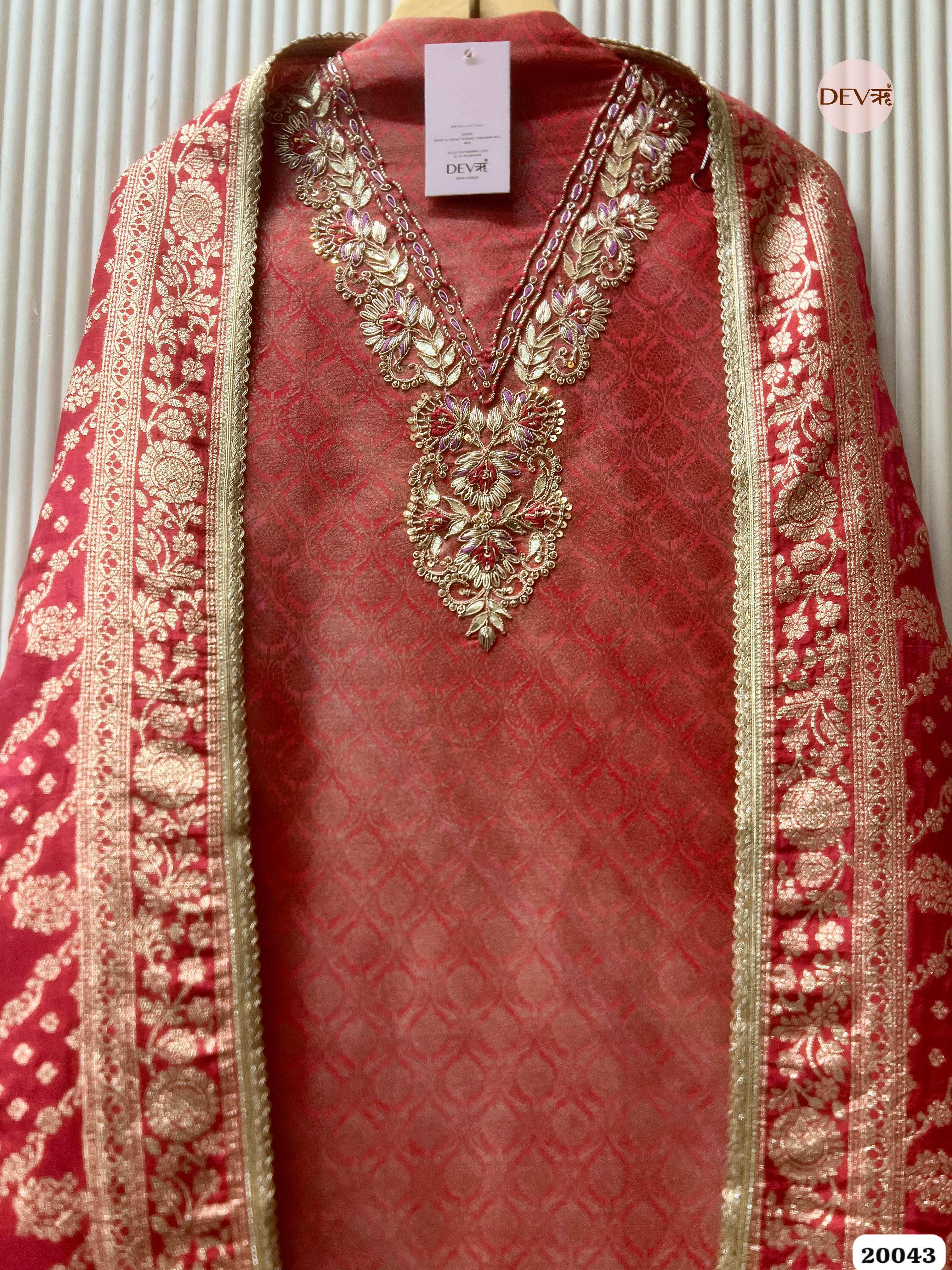 Crimson Banarasi Tissue Embroidered Unstitched 3-Piece Suit (Devri – D.No 20043)