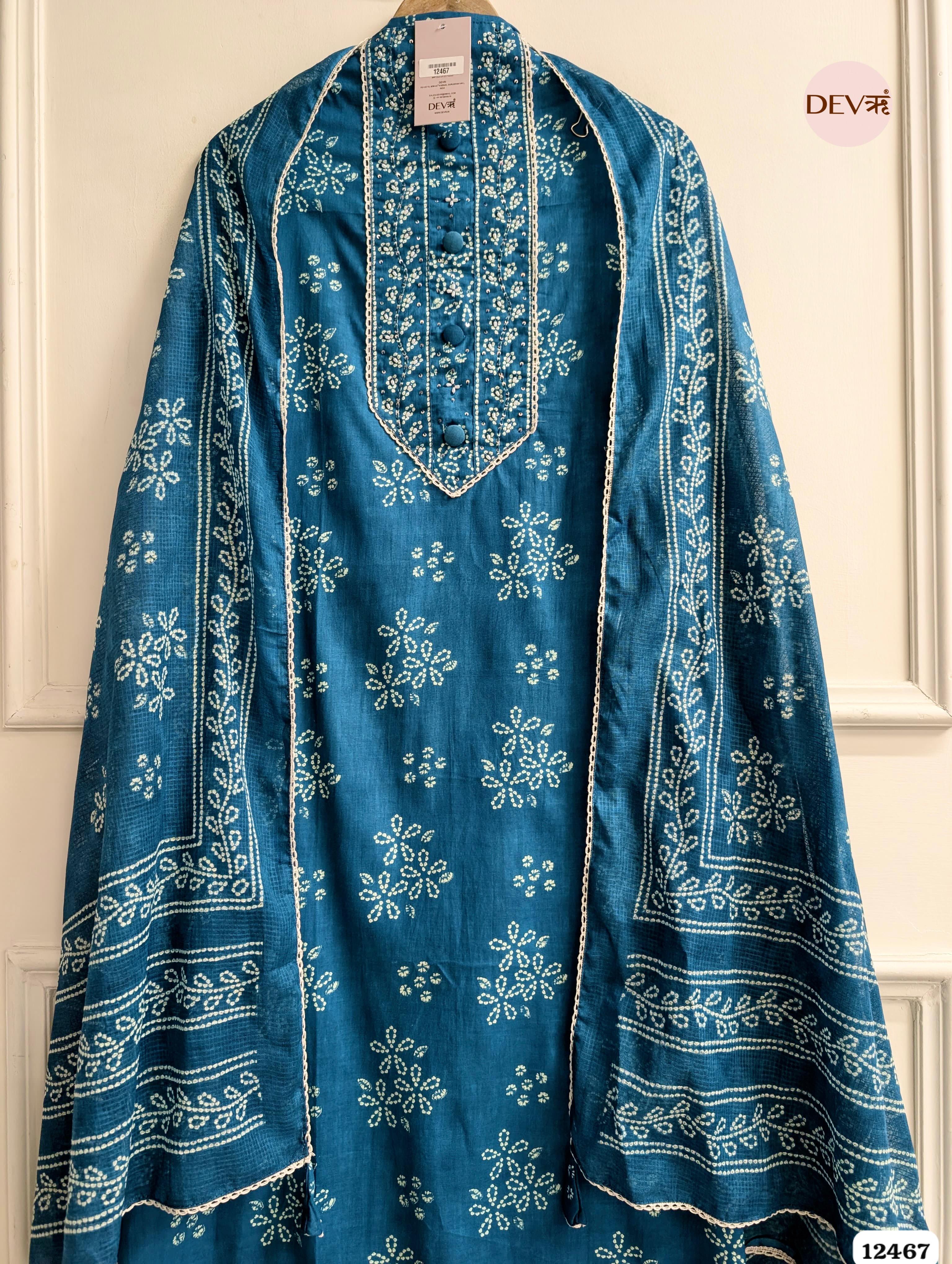 Teal Pure Cotton Printed Unstitched 3-Piece Suit (Devri – D.No. 12467)
