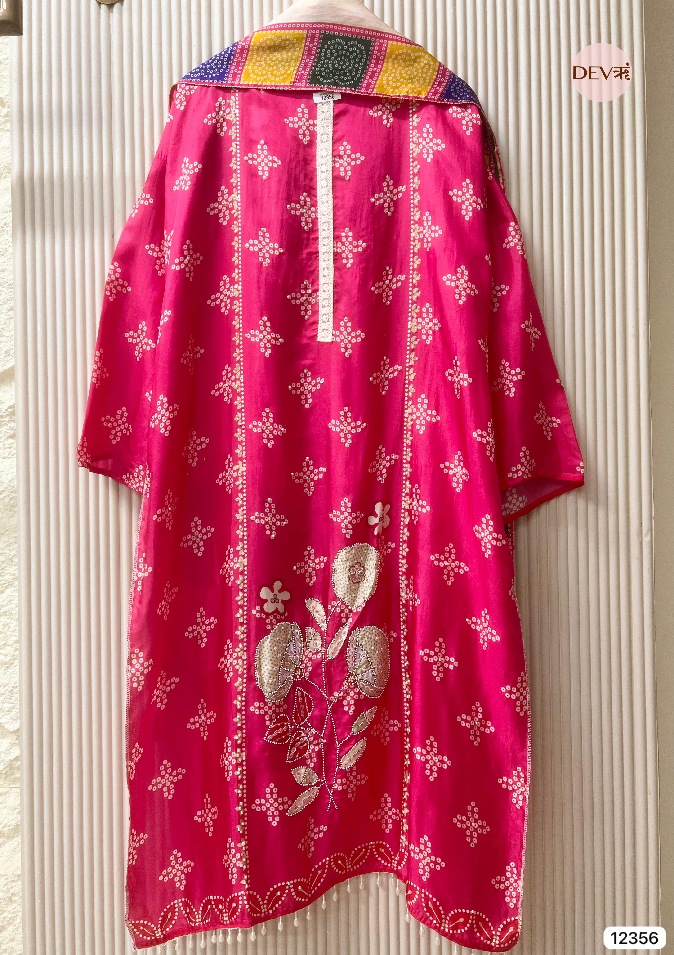 Fuchsia Organza Silk Embroidered Unstitched 3-Piece Suit (Devri – D.No 12356)