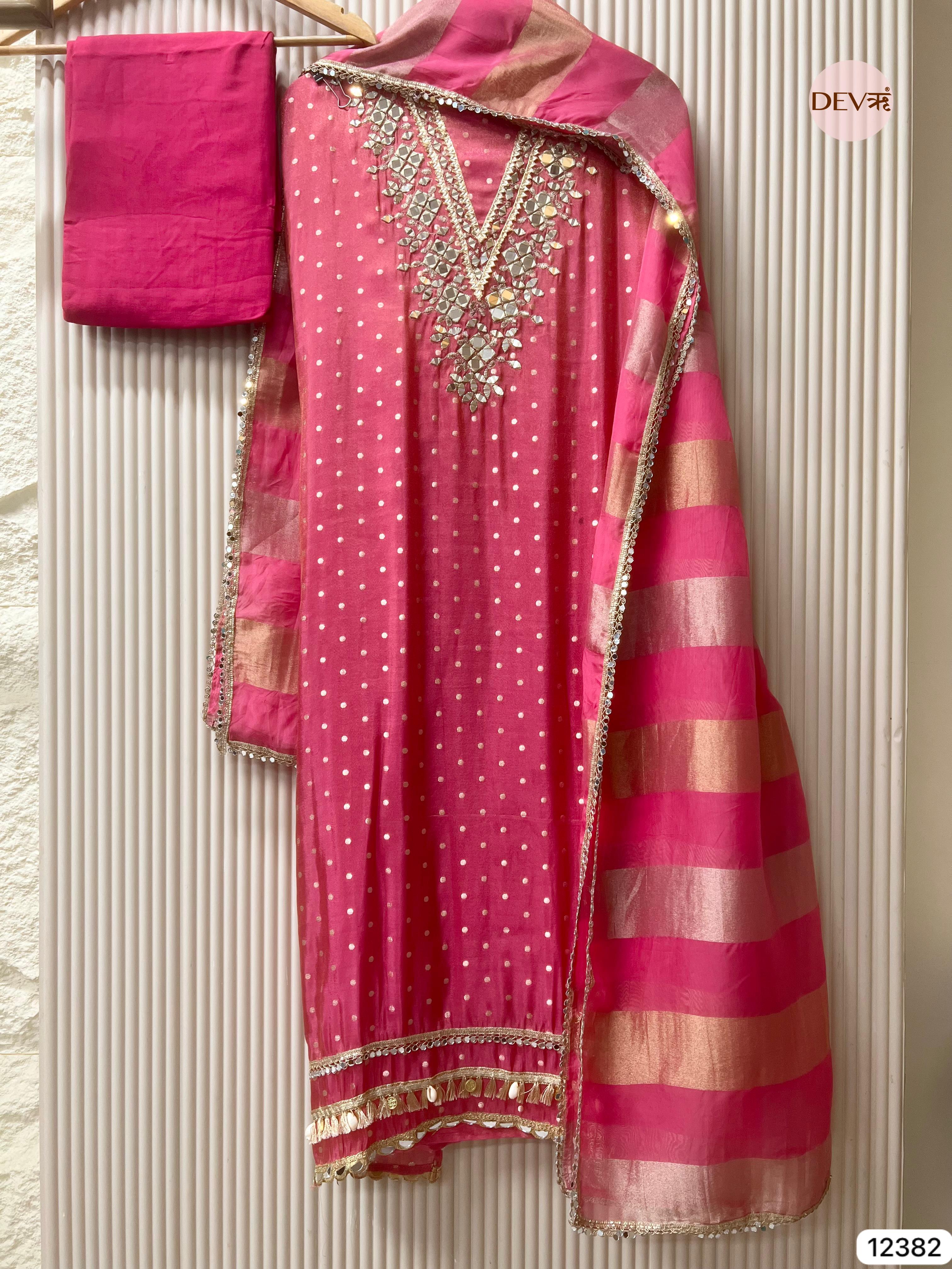 Pink Tissue Silk Embroidered Unstitched 3-Piece Suit (Devri – D.No 12382)