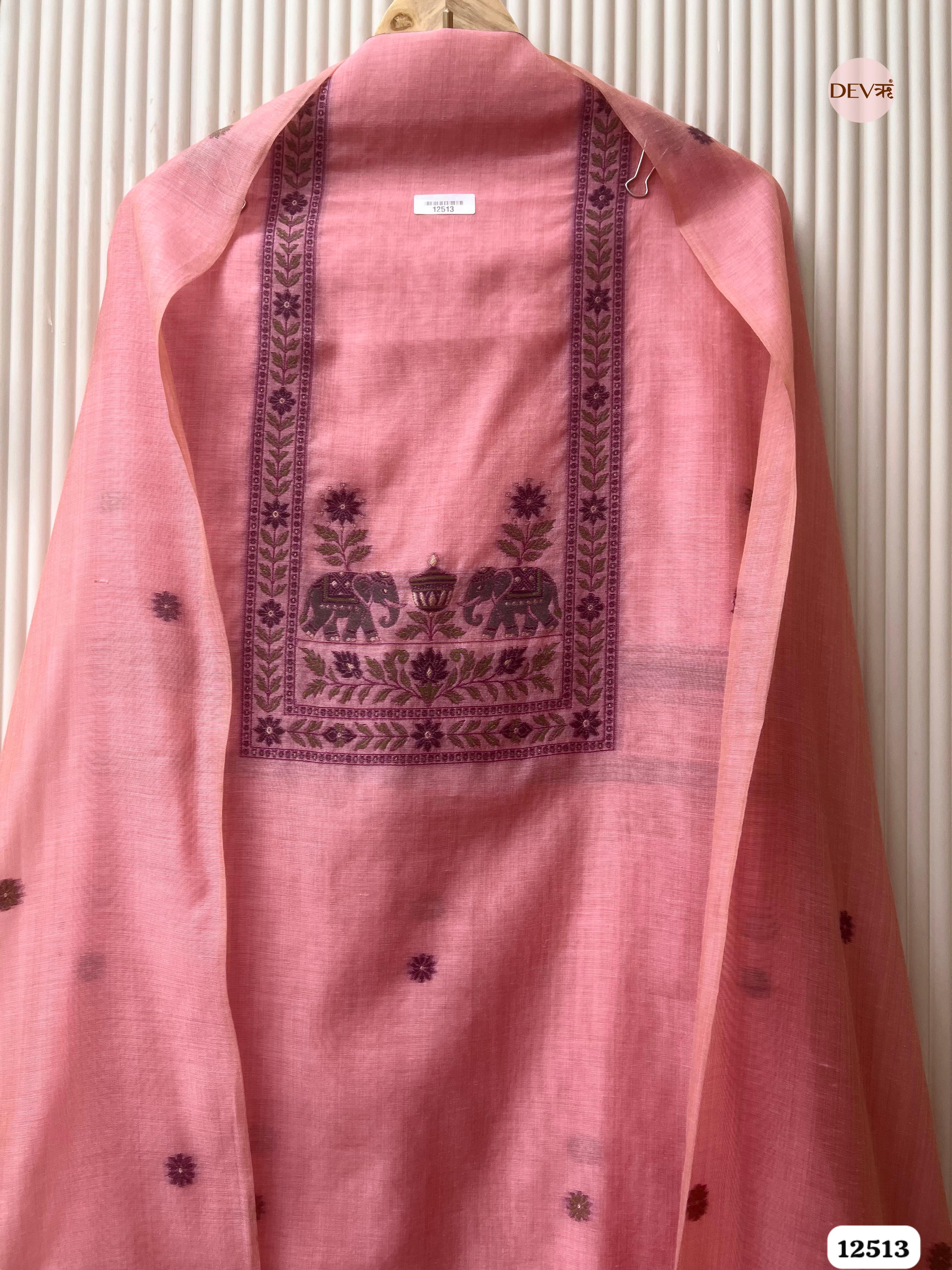 Pink Jamdani Embroidered Unstitched 3-Piece Suit (Devri – D.No 12513)