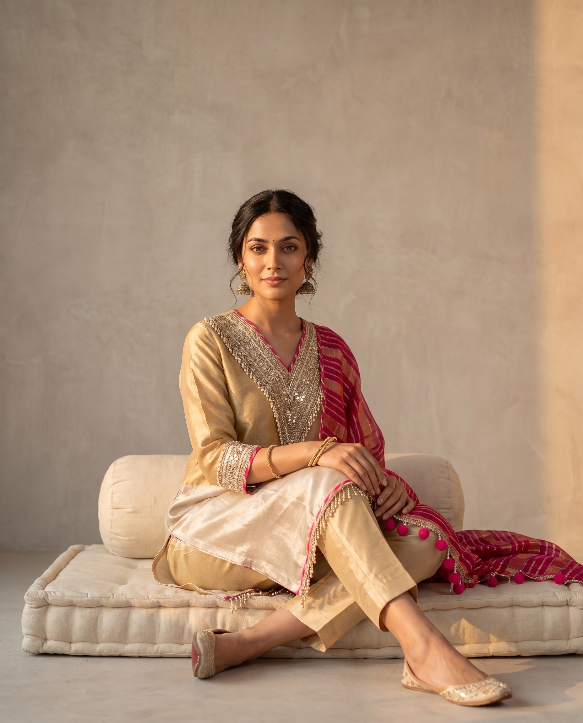 Zareen Tissue Silk Embroidered Gold 3-Piece Set (Devri – D.No 21048)