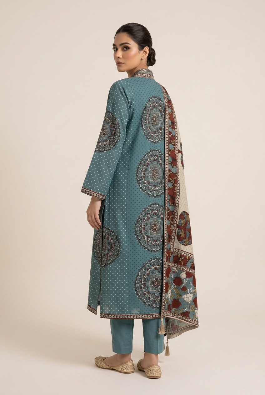 Vanya Muslin Digital Printed Teal 3-Piece  D.No 20073