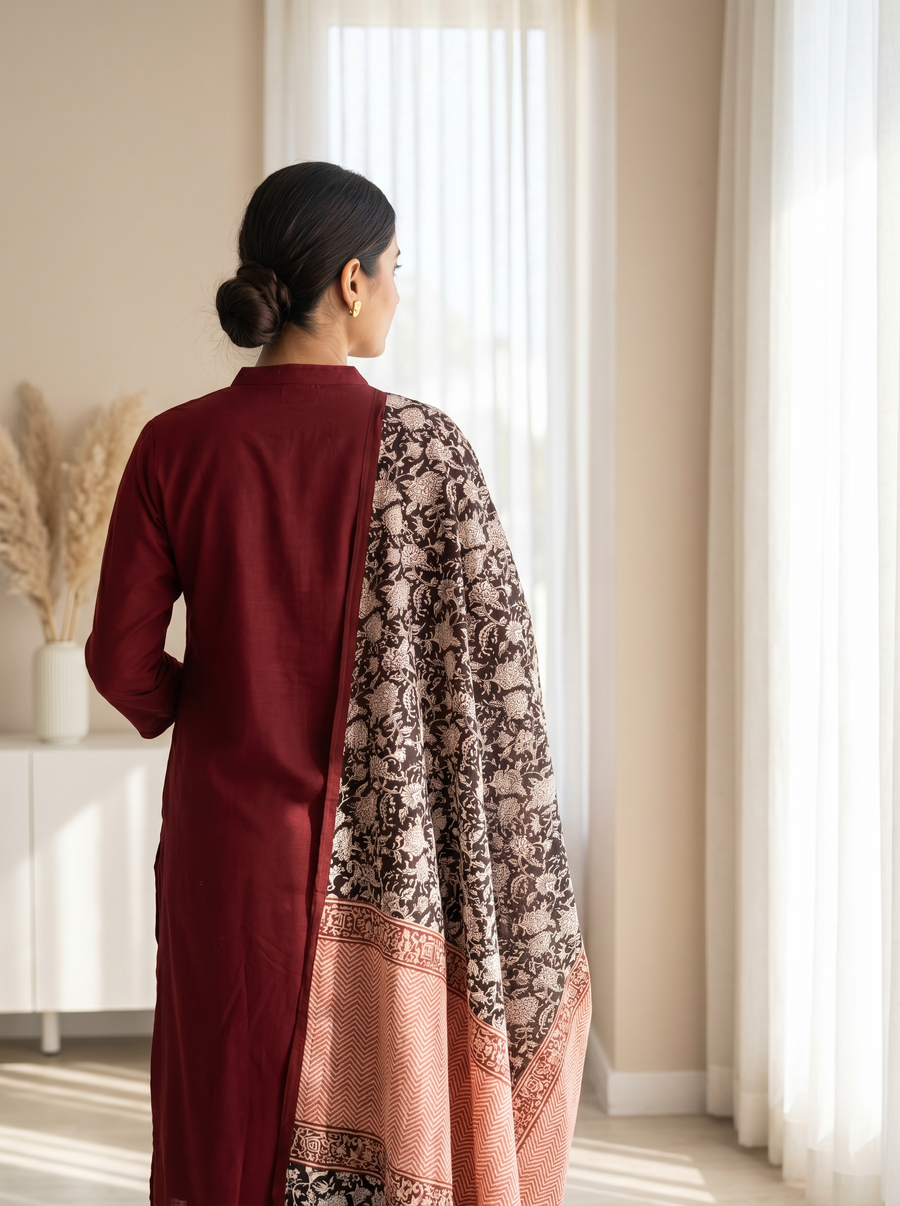 Gulnaar Pure Cotton Printed Maroon 3-Piece Set (Devri – D.No 13216)