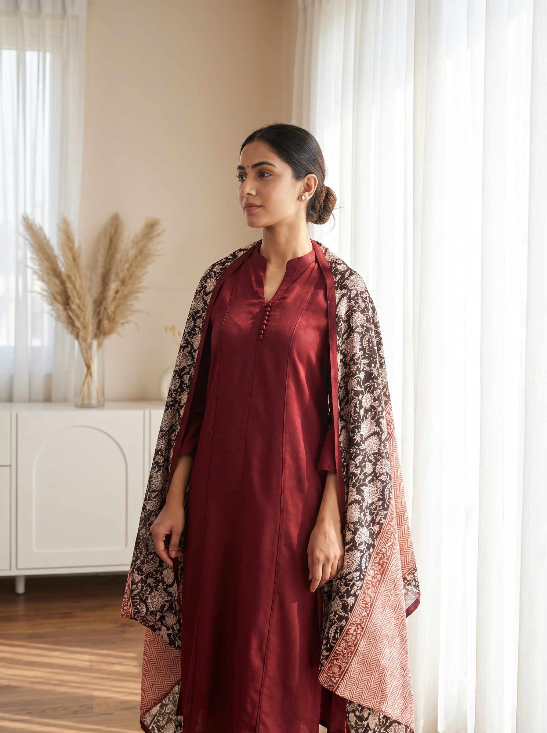 Gulnaar Pure Cotton Printed Maroon 3-Piece Set (Devri – D.No 13216)