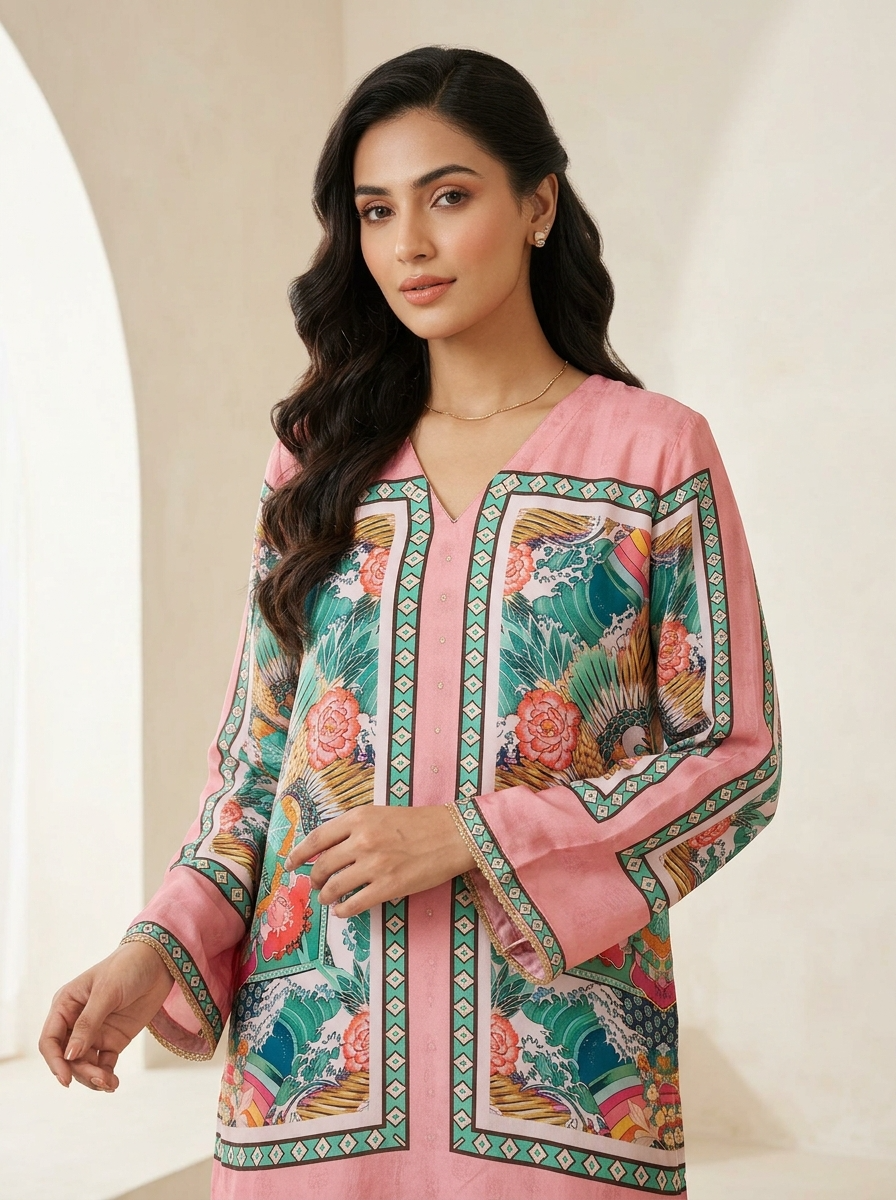 Gulnaar Crepe Printed Pink 2-Piece Set (Devri – D.No 21031)