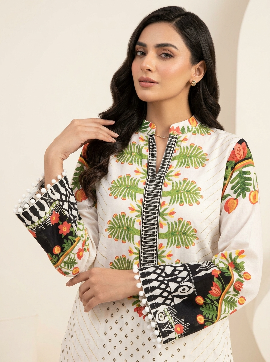 Vanya Crepe Printed Ivory 2-Piece Set (Devri – D.No 21030)