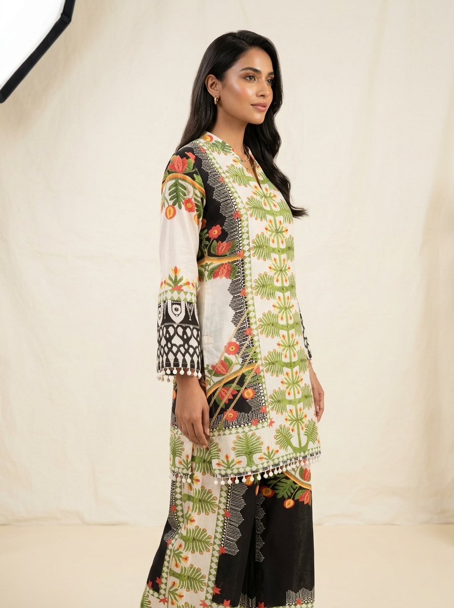 Vanya Crepe Printed Ivory 2-Piece Set (Devri – D.No 21030)