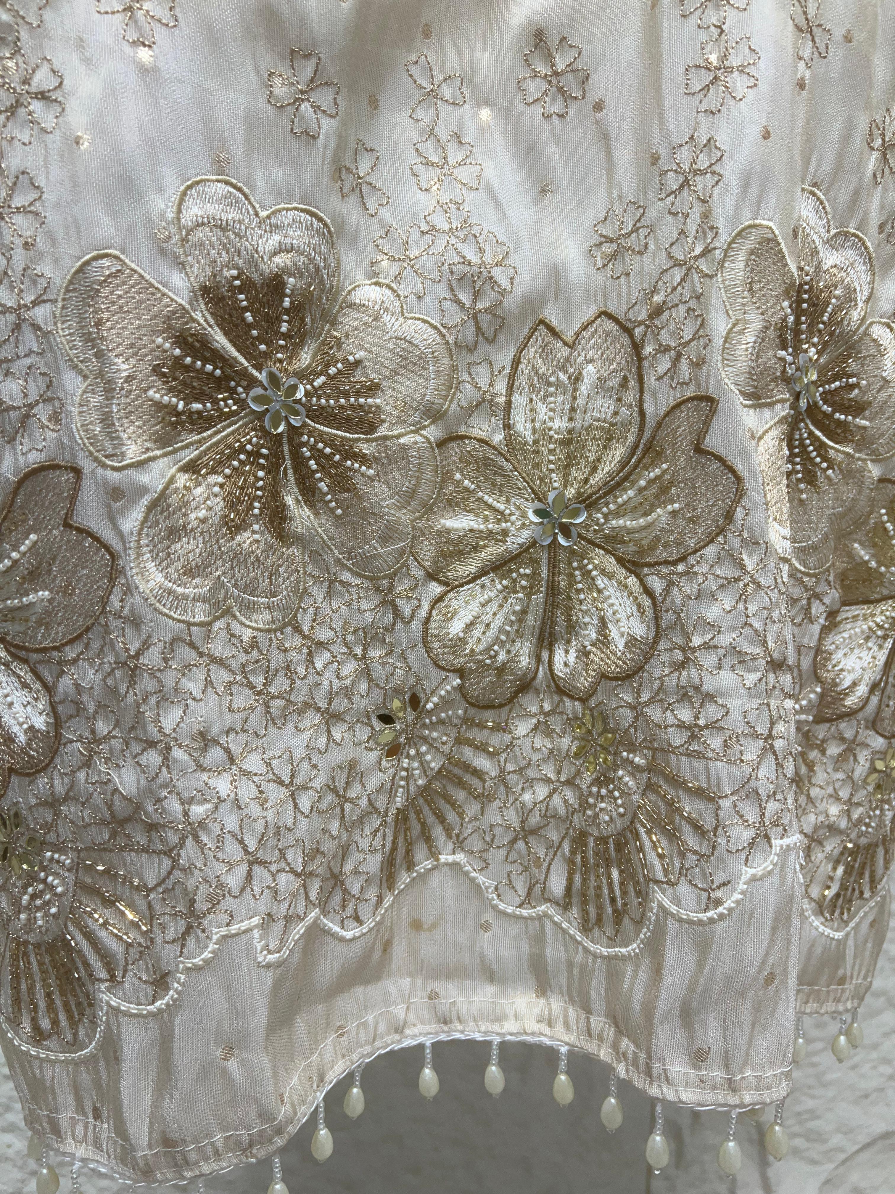 White Tissue Silk Unstitched Embroidered -Set Of 3