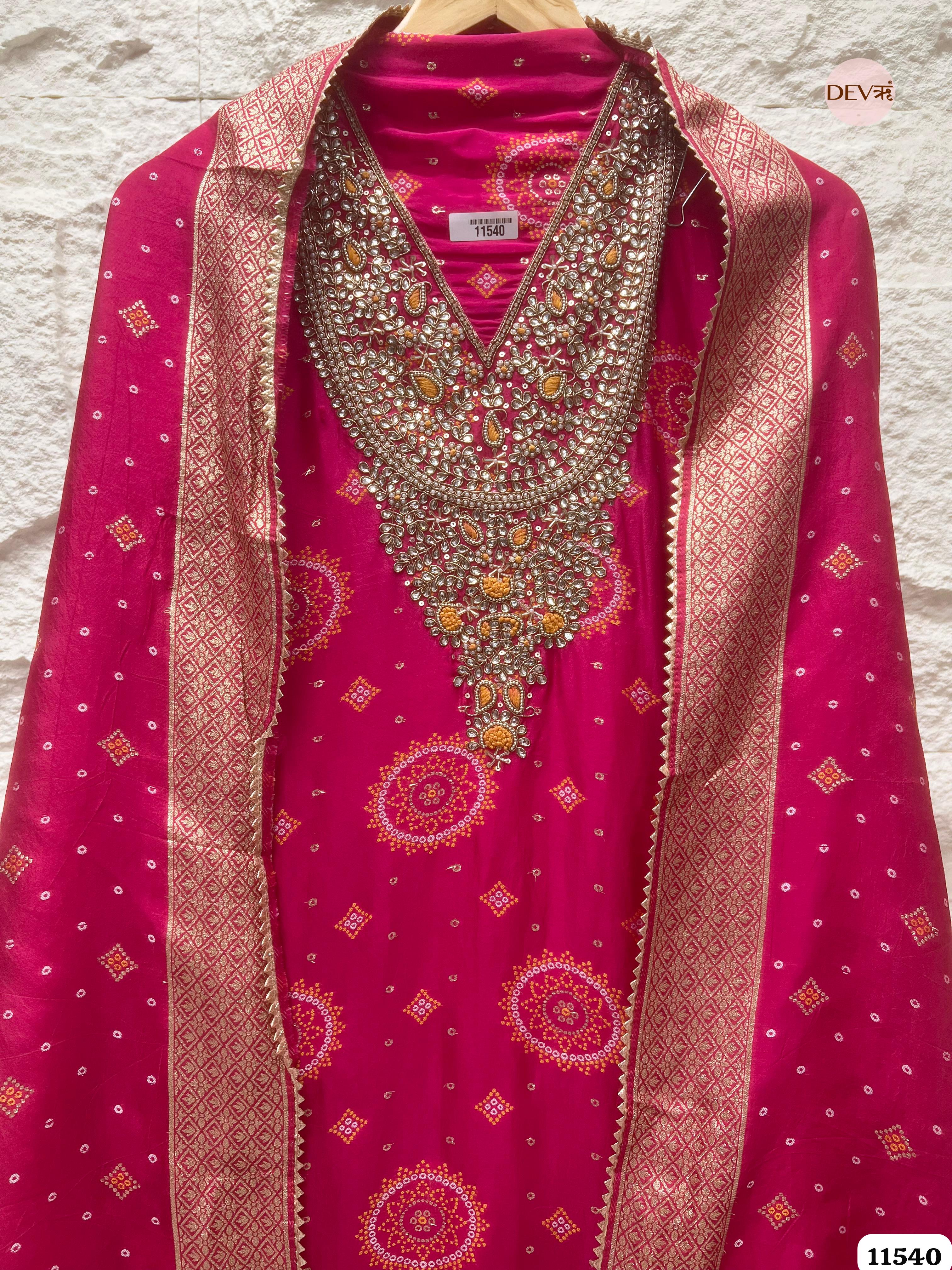 Pink Pure Russian Silk Banarasi Woven Unstitched Hand Embroidered -Set Of 3 {11540}