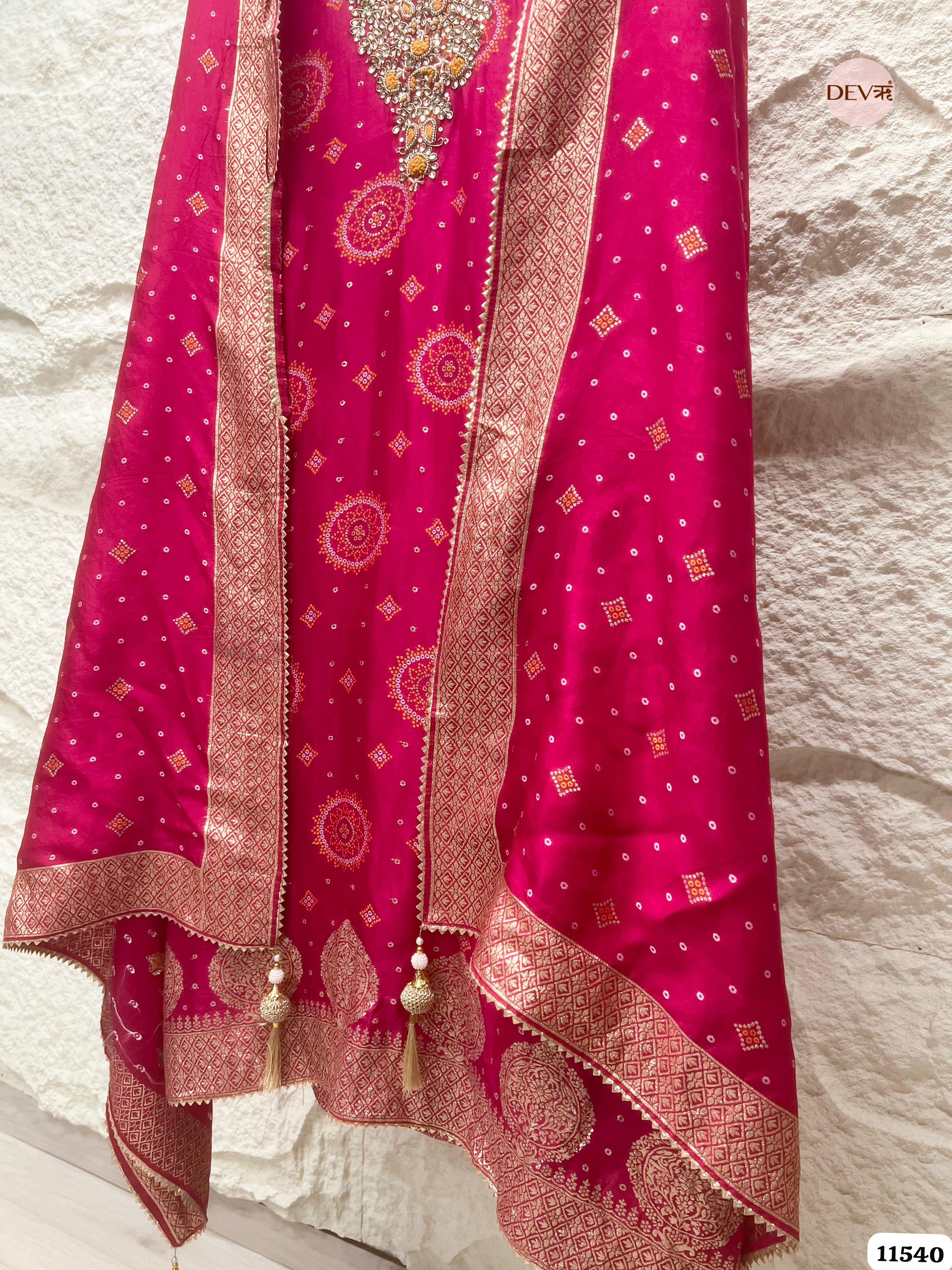 Pink Pure Russian Silk Banarasi Woven Unstitched Hand Embroidered -Set Of 3 {11540}