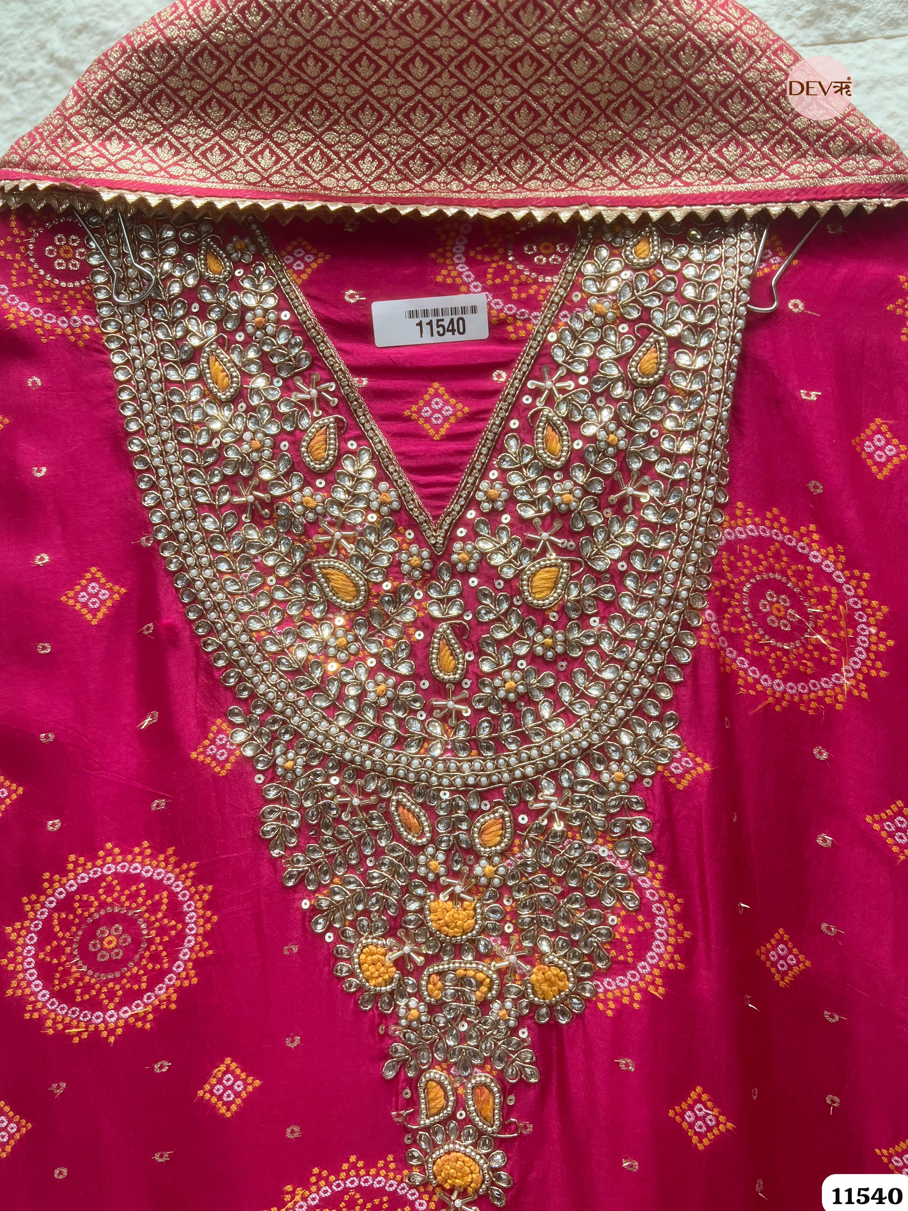 Pink Pure Russian Silk Banarasi Woven Unstitched Hand Embroidered -Set Of 3 {11540}