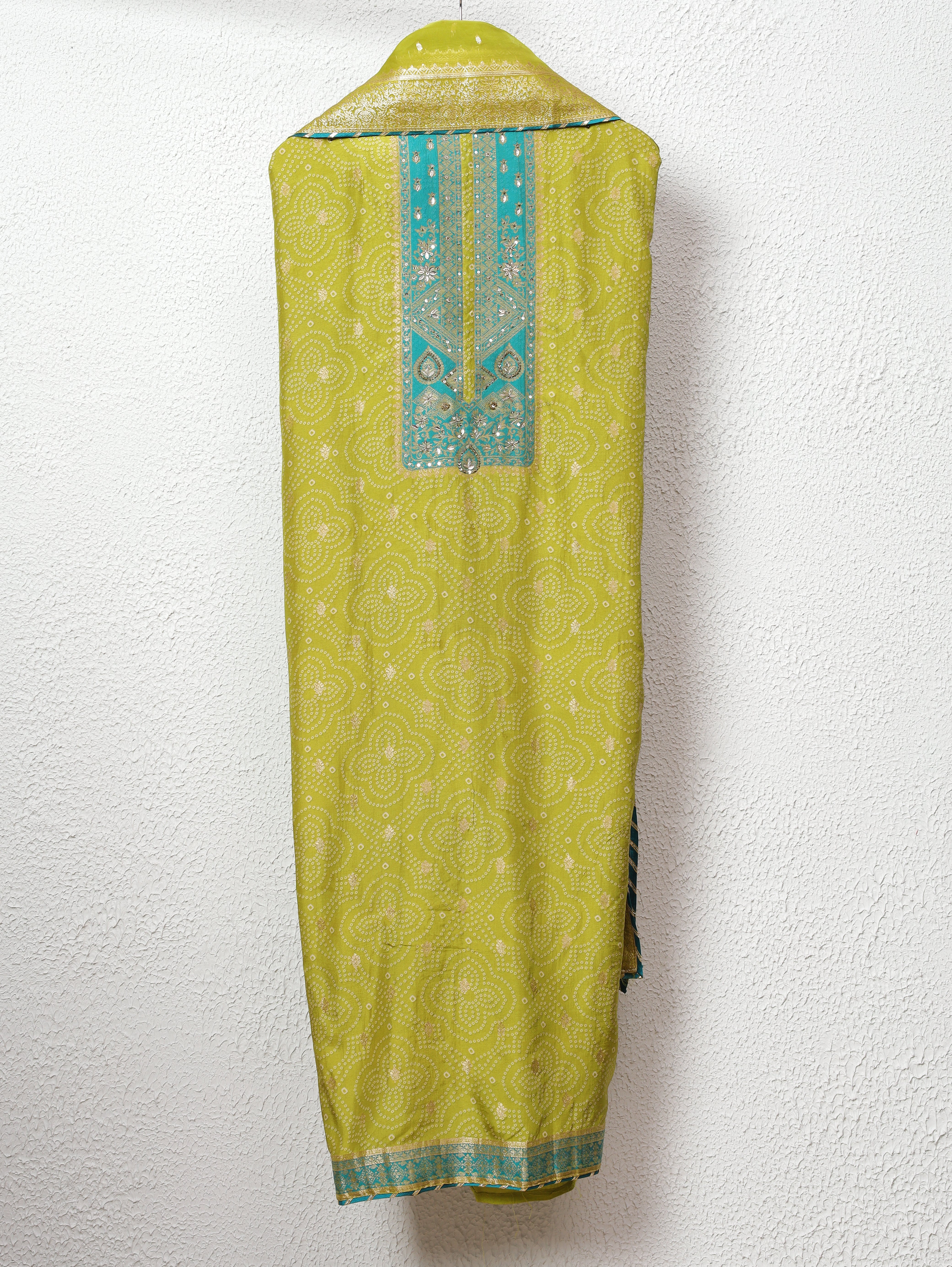 Lime Shimmer Tissue Silk Embroidered Unstitched 3-Piece Suit (Devri – D.No 11729)