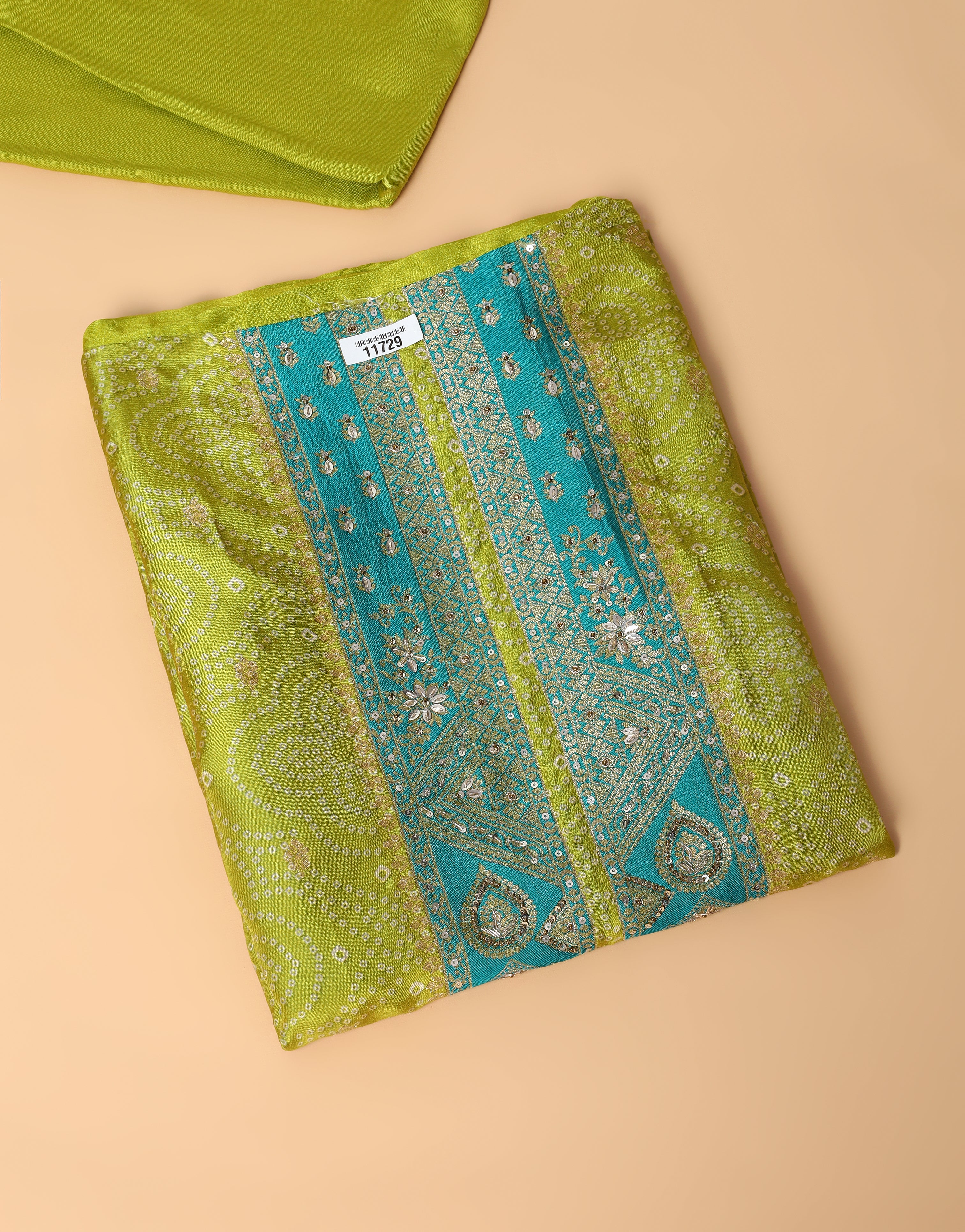 Lime Shimmer Tissue Silk Embroidered Unstitched 3-Piece Suit (Devri – D.No 11729)