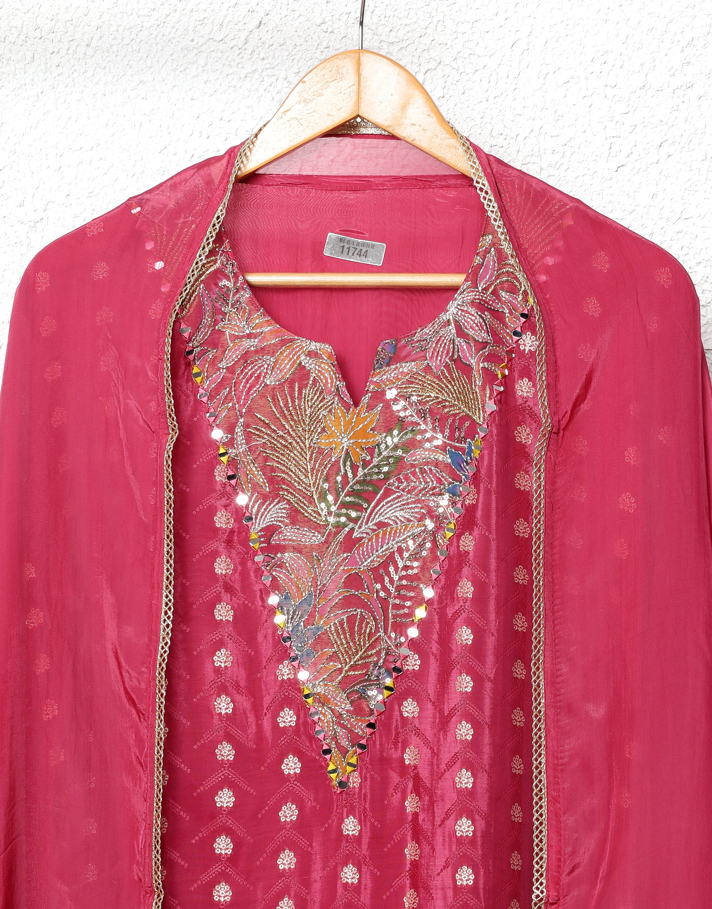 Rose Chinon Silk Embroidered Unstitched 3-Piece Suit (Devri – D.No 11744)