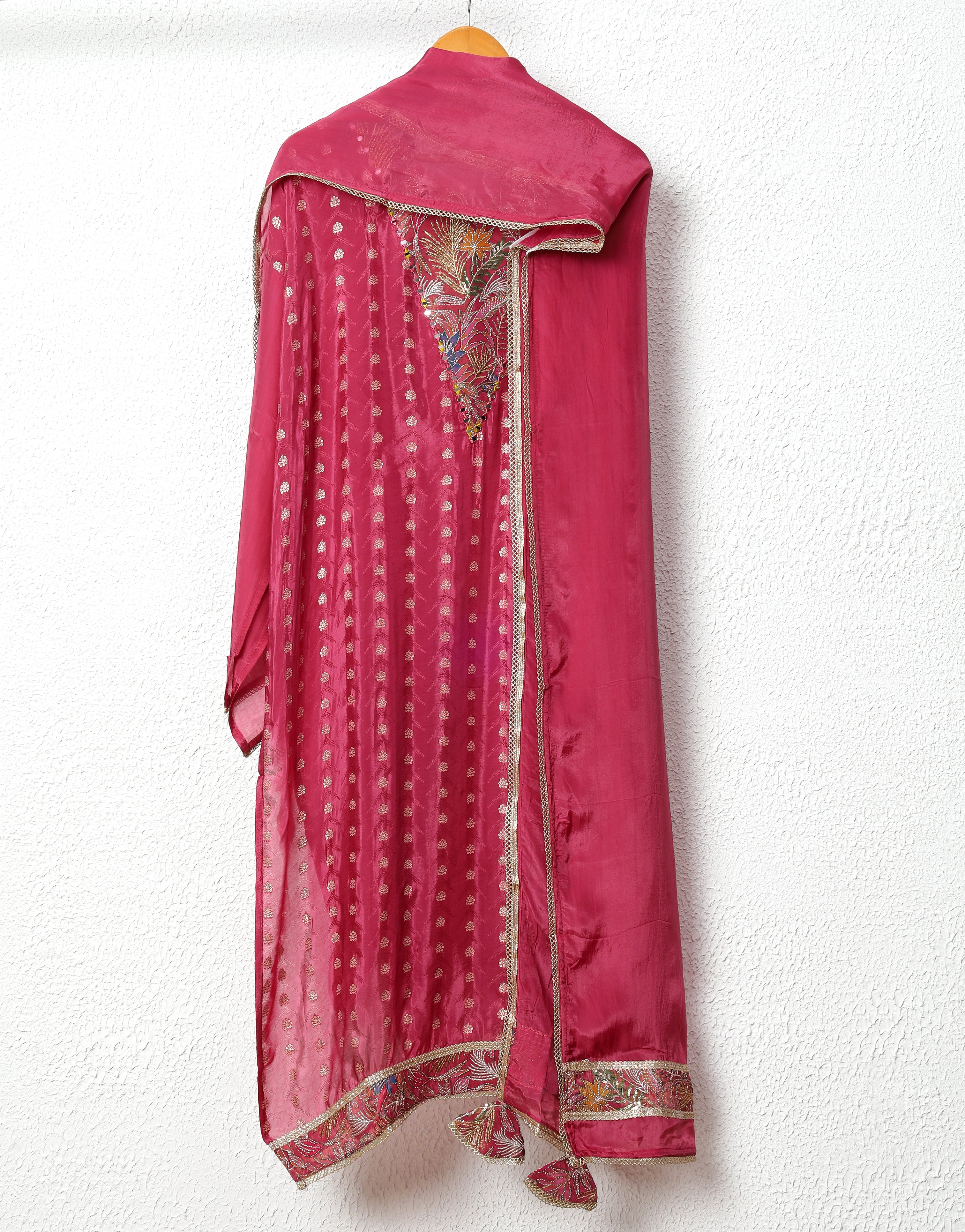 Rose Chinon Silk Embroidered Unstitched 3-Piece Suit (Devri – D.No 11744)