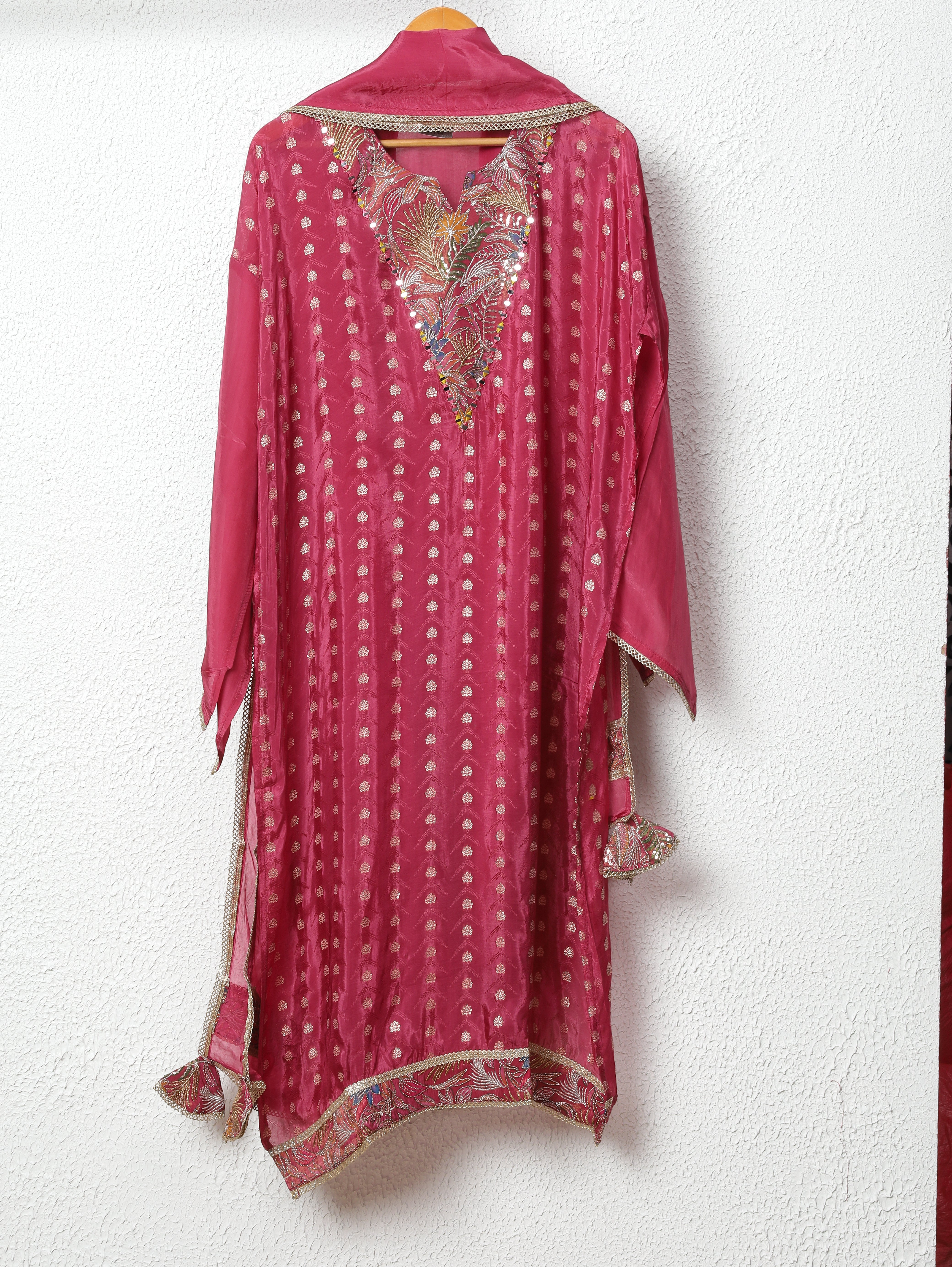 Rose Chinon Silk Embroidered Unstitched 3-Piece Suit (Devri – D.No 11744)