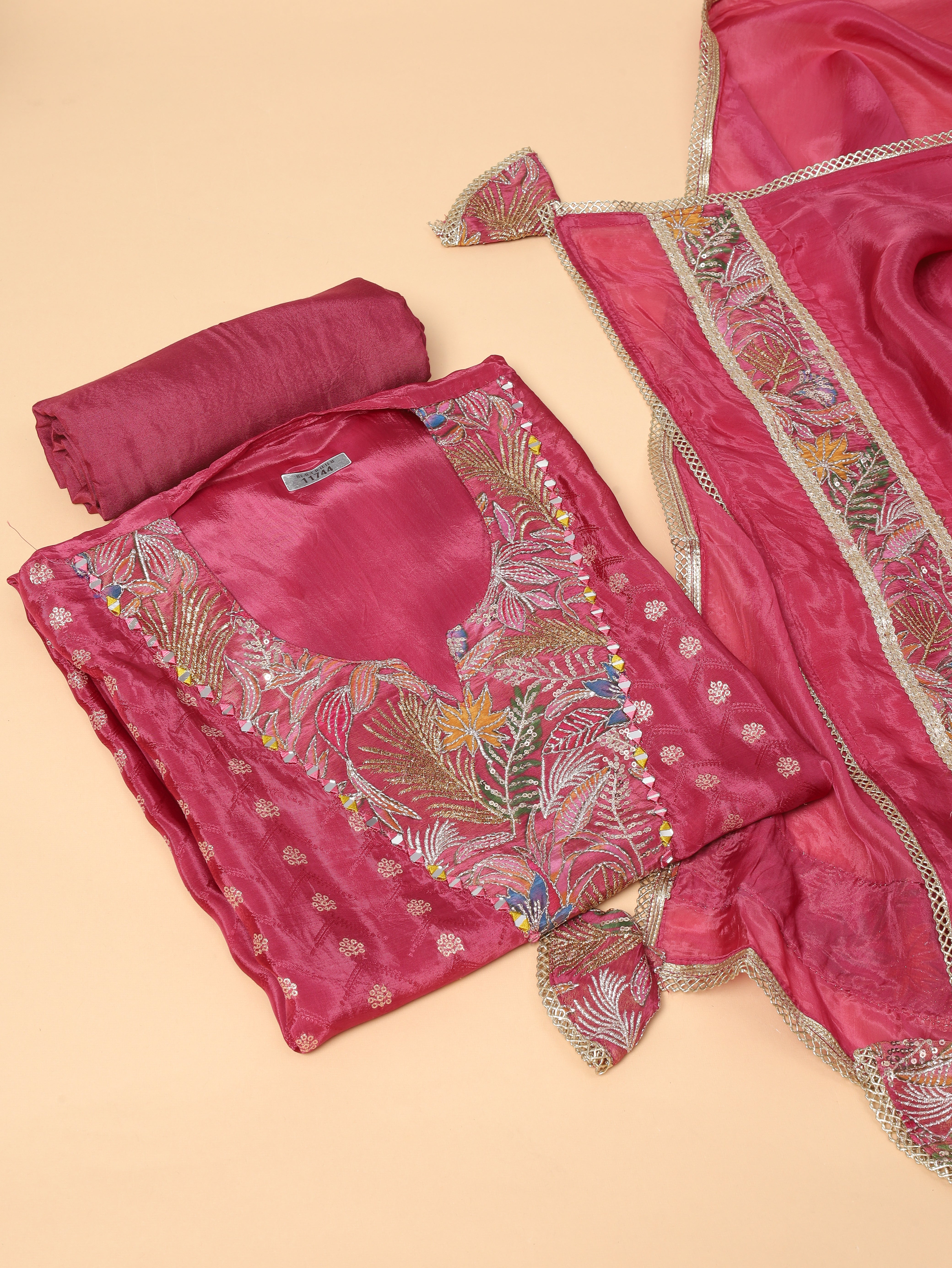 Rose Chinon Silk Embroidered Unstitched 3-Piece Suit (Devri – D.No 11744)